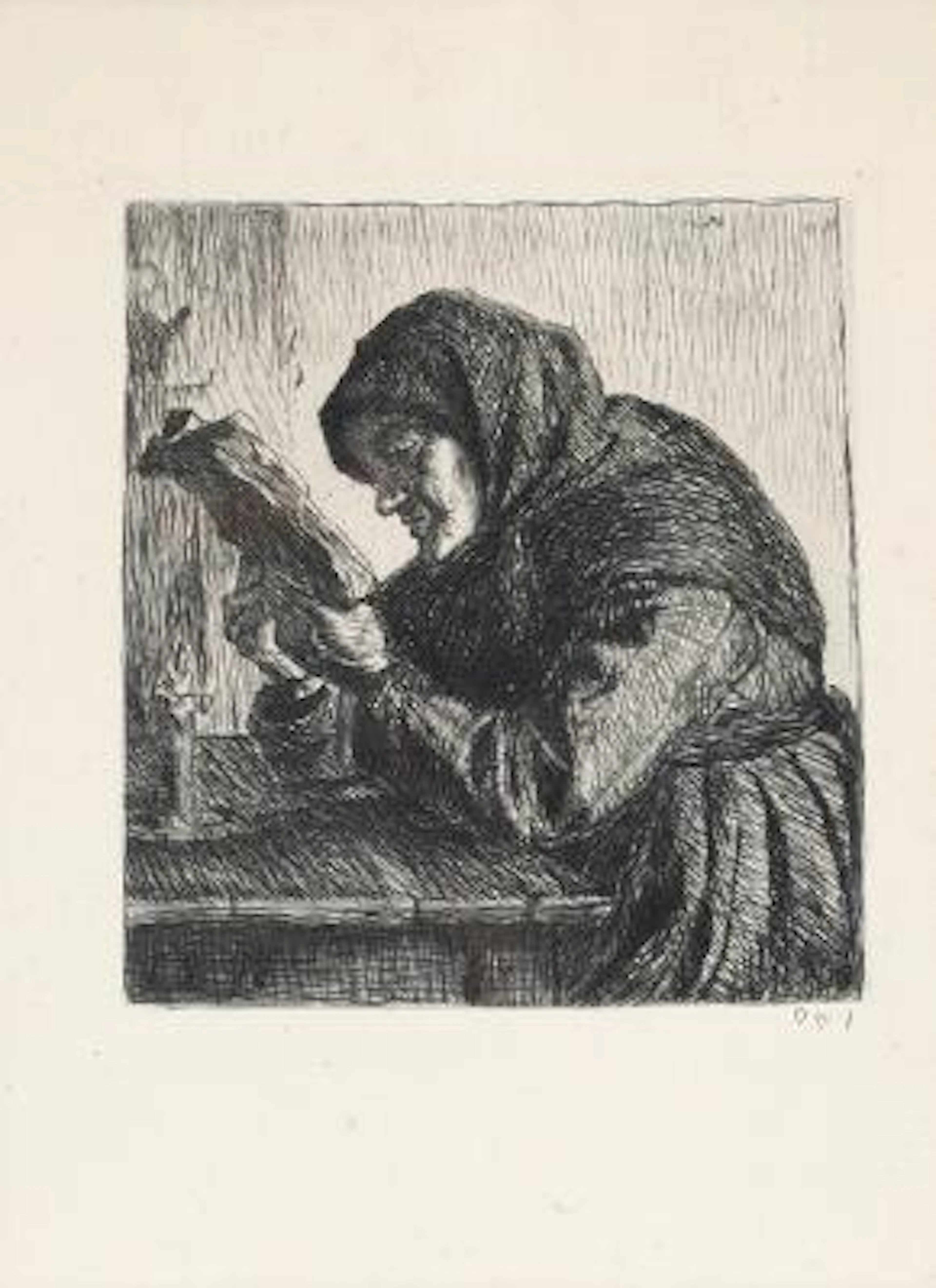 Anna Ancher: Reading old woman. Opus 1. Signed and dated in print