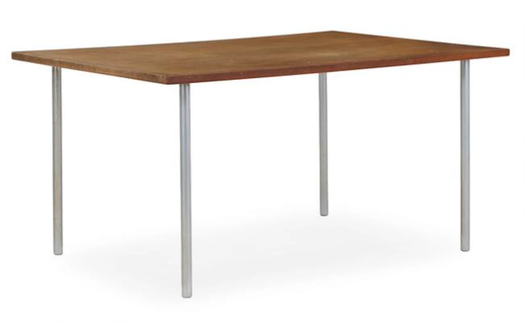Danish furniture design: Dining table with steel legs. Top of teak.
