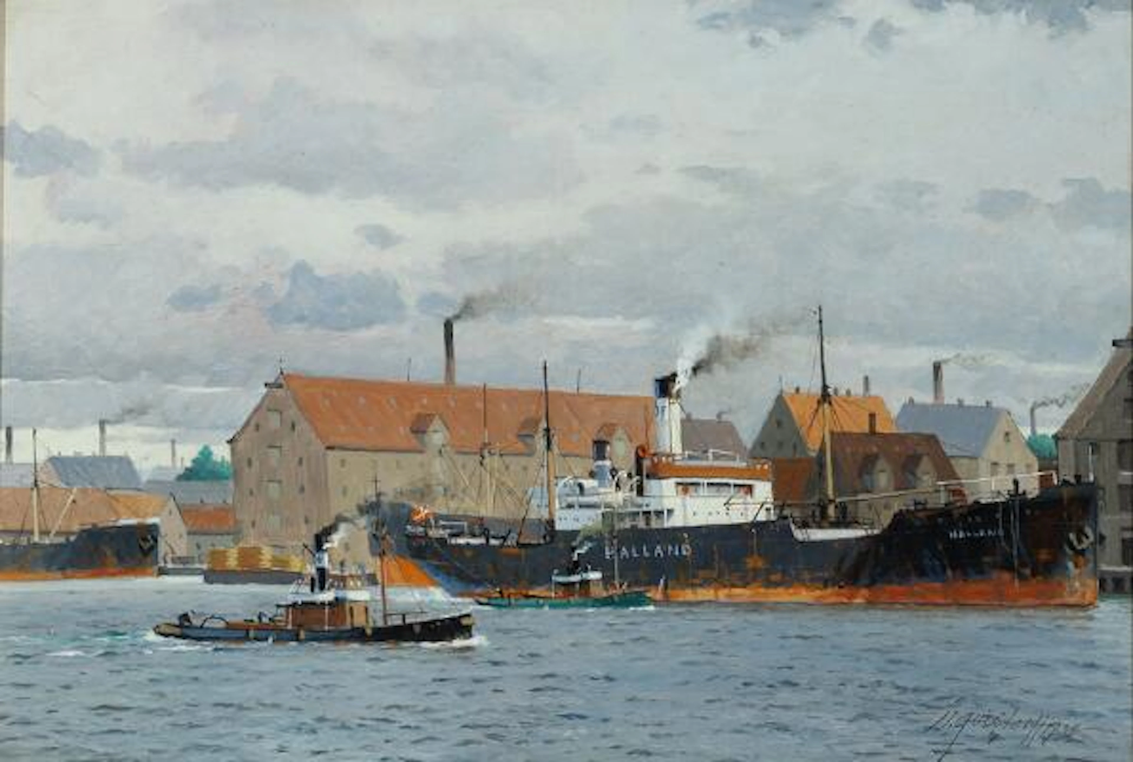 Victor Qvistorff: From Copenhagen Harbour at Toldboden. Signed Victor