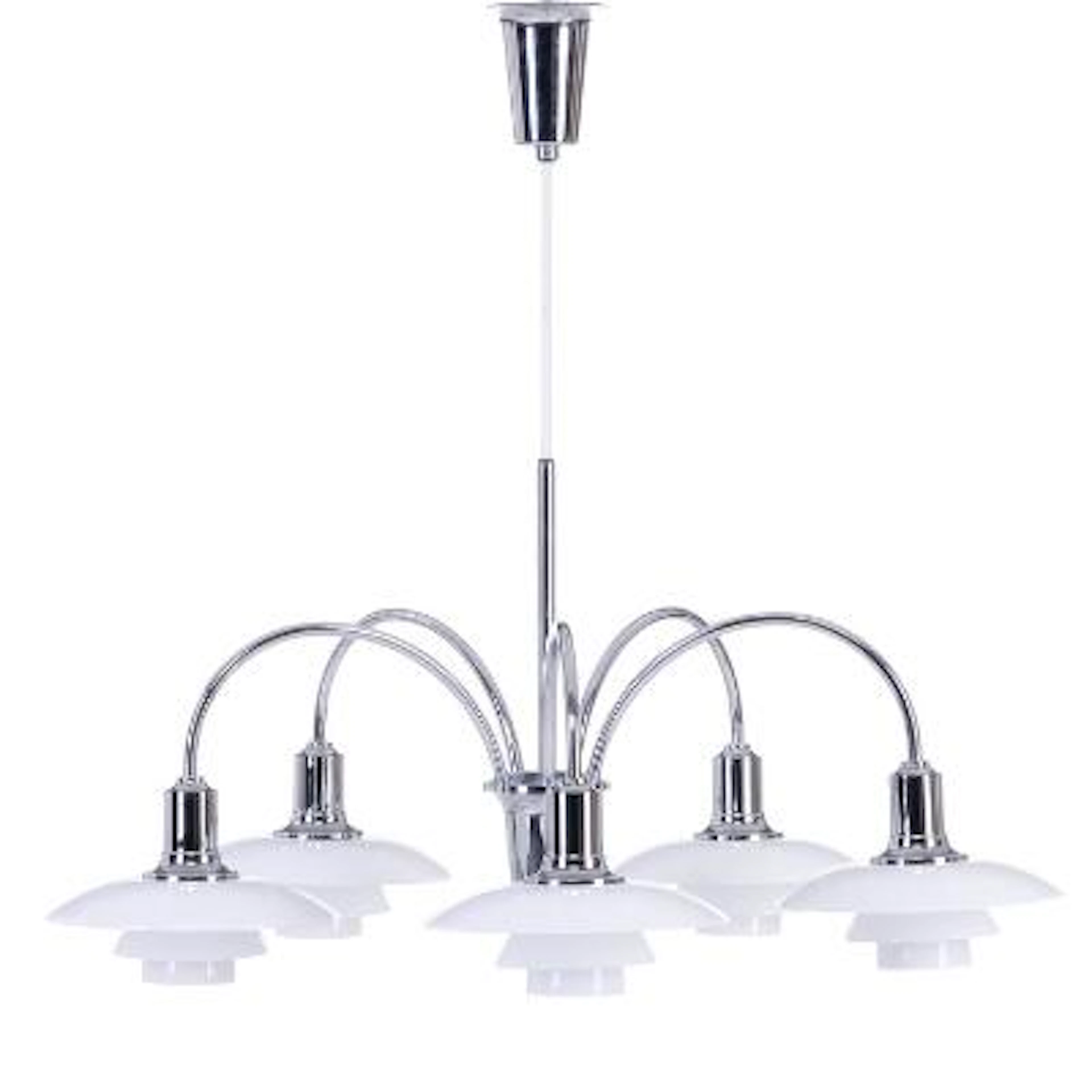 Poul Henningsen: "Cascade". Chromium-plated chandelier, five branches