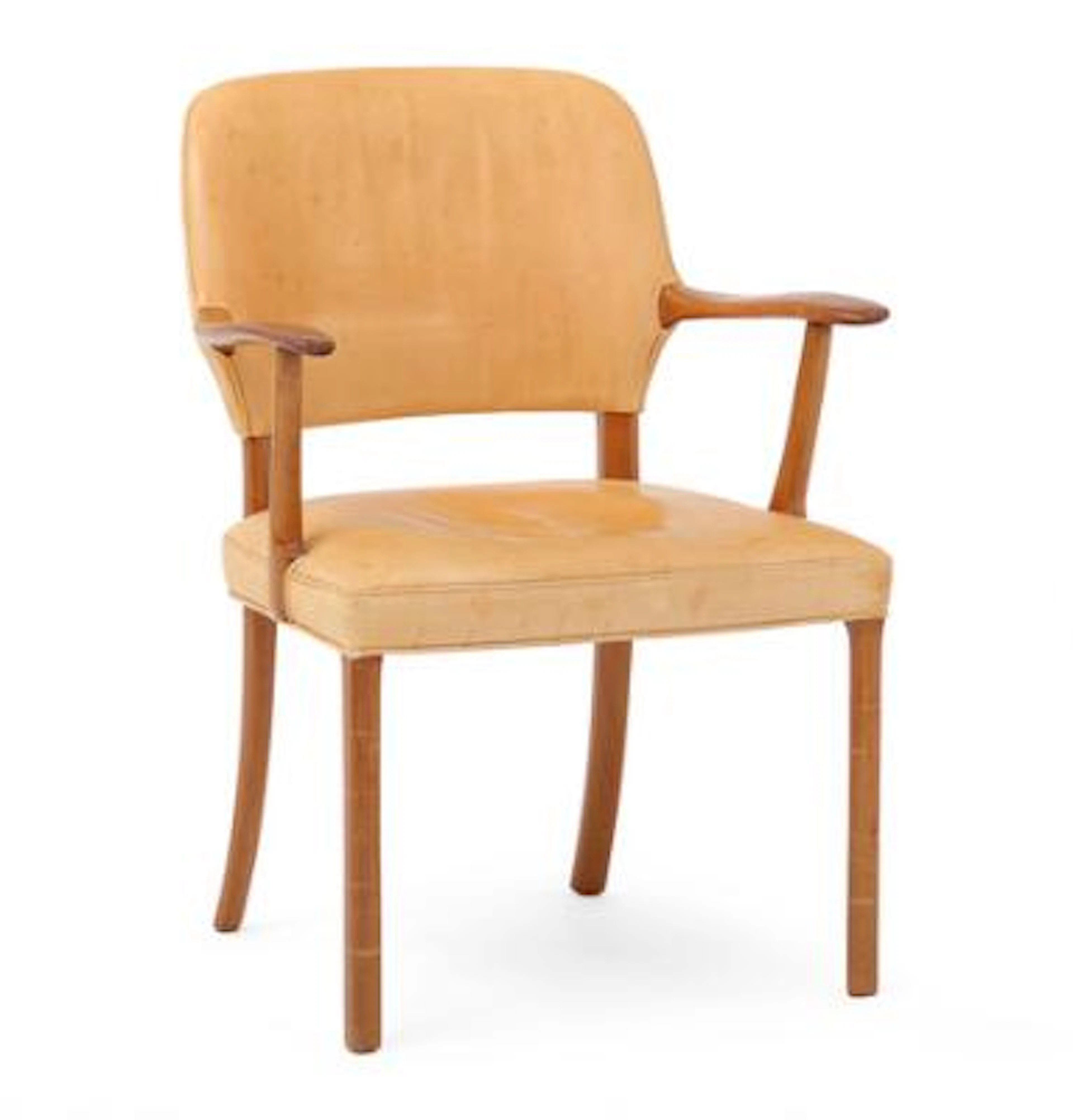 Jacob Kjær, attributed: Armchair with mahogany frame. Upholstered