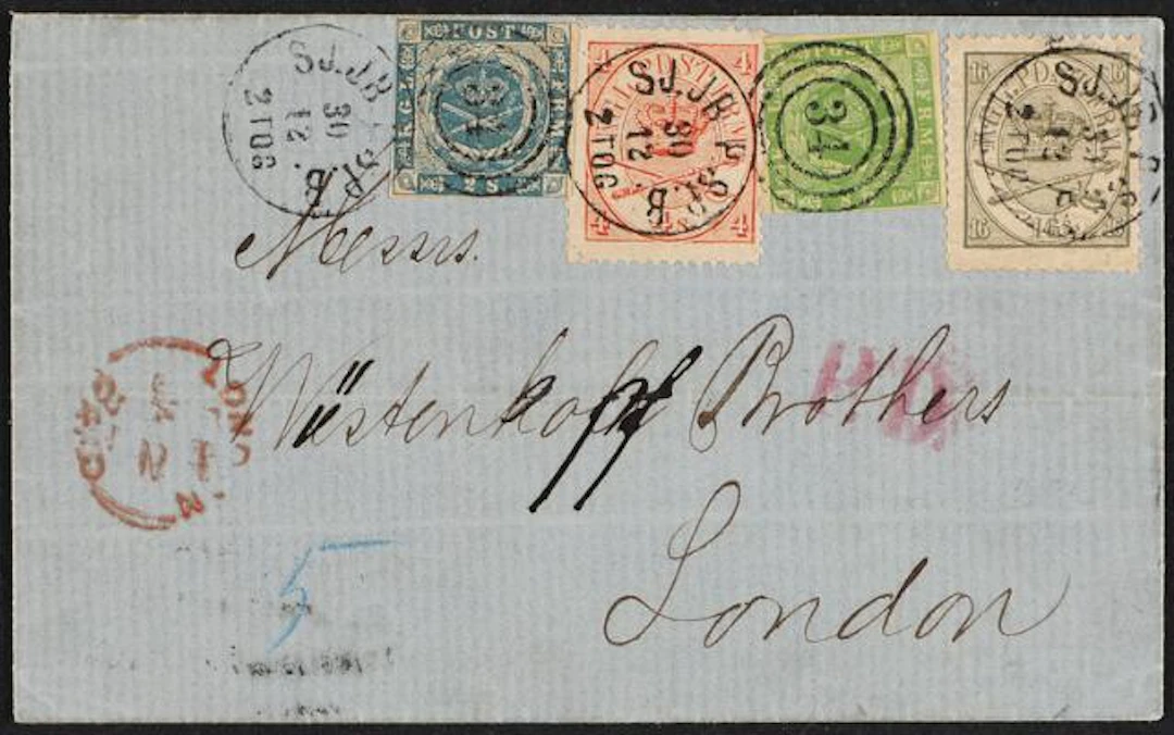 1854. 2 sk. blue and 8 sk. green + 4 sk. red and 16 sk. olive (1864)