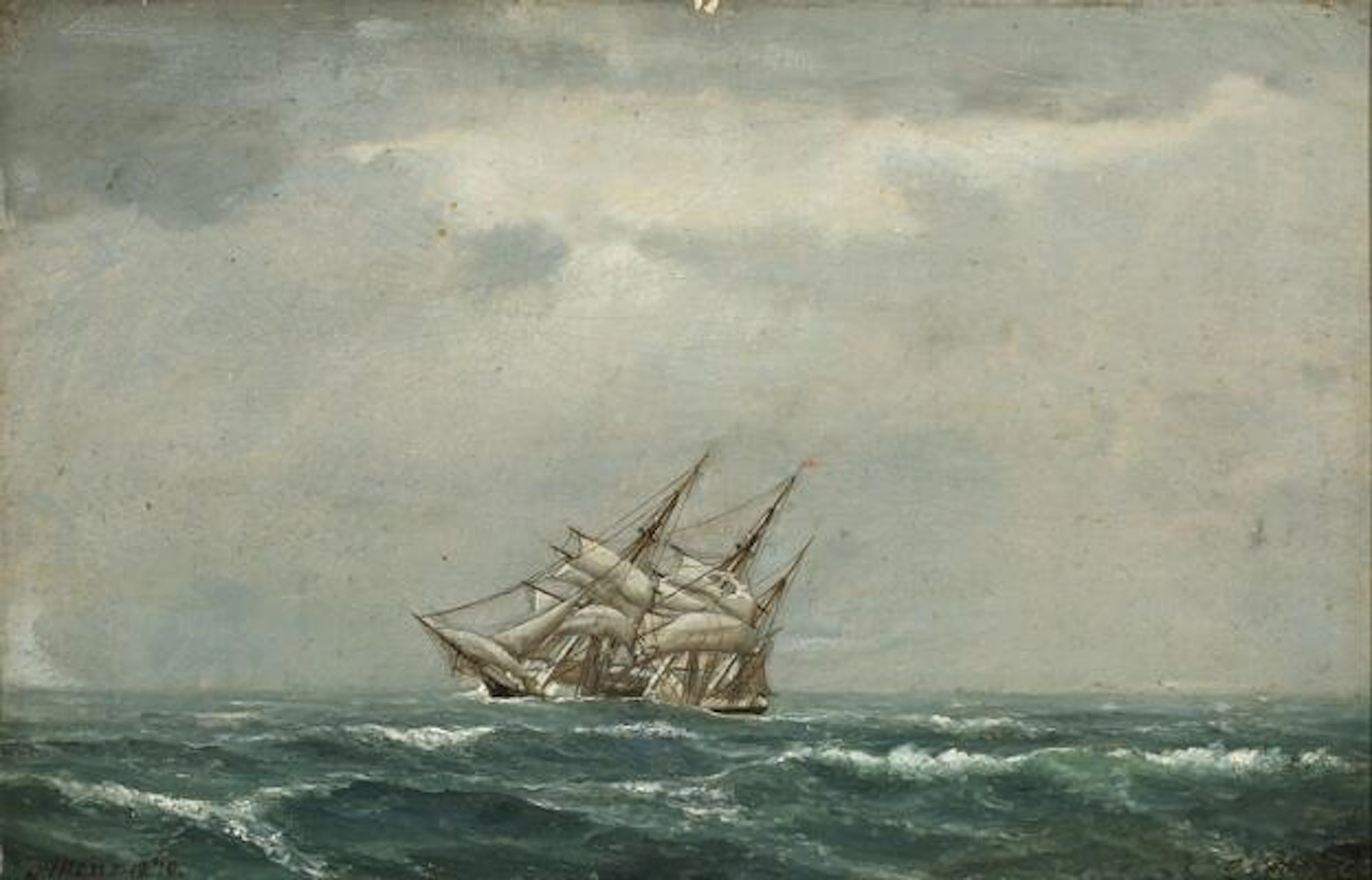 Christian Eckardt: A sailing ship at sea. Indistinctly signed and