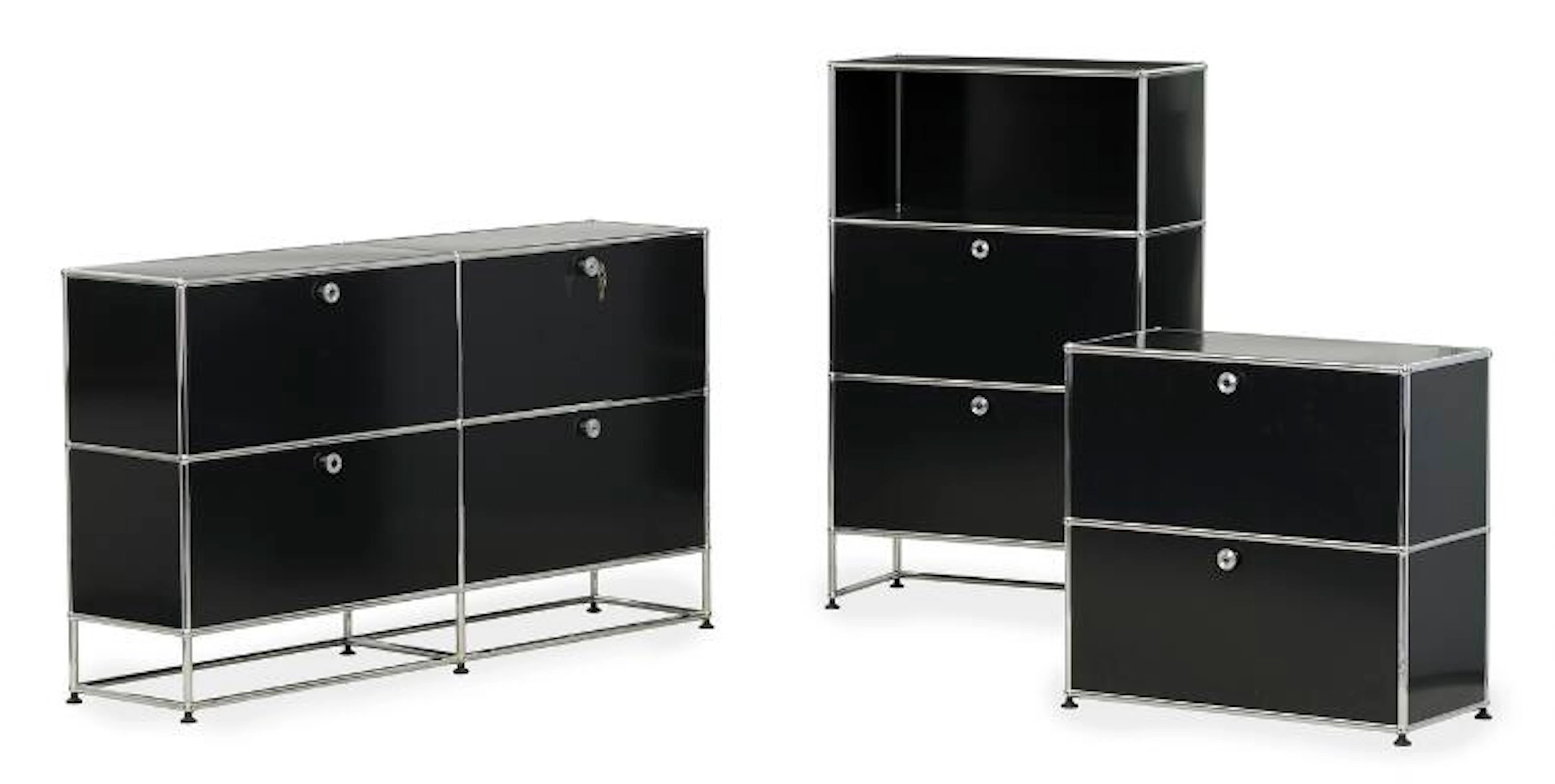 Paul Schärer, Fritz Haller: "USM". Three cabinet modules with chrome-plated