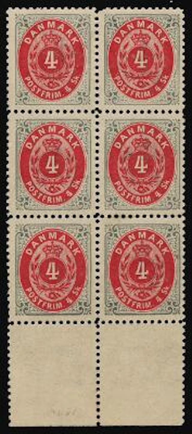 1870. 4 sk. grey/red. Line-perforated 12 1/2. Block of 6 with lower