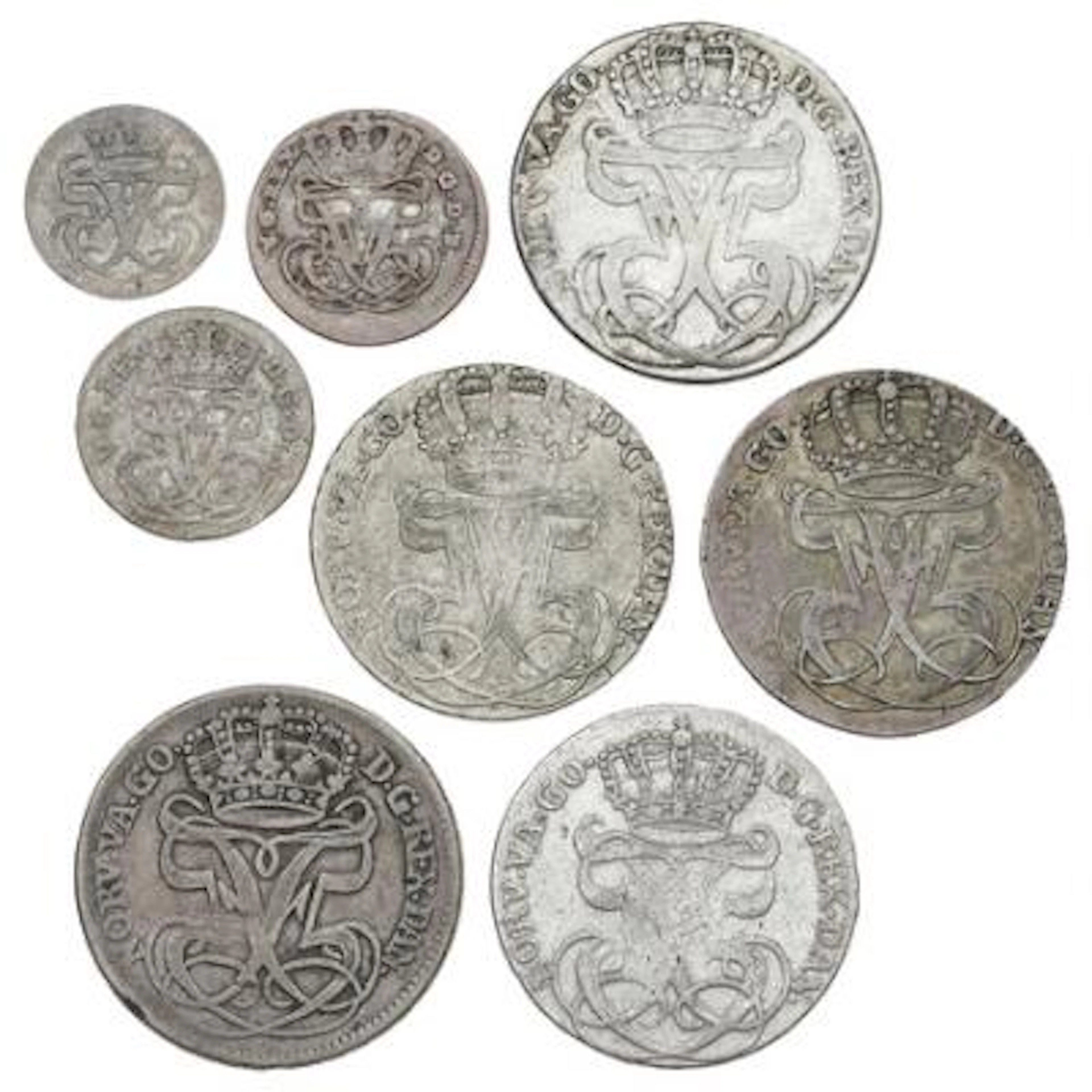 Norway, Frederik V, collection of coins, in total 8 pcs – Bruun Rasmussen