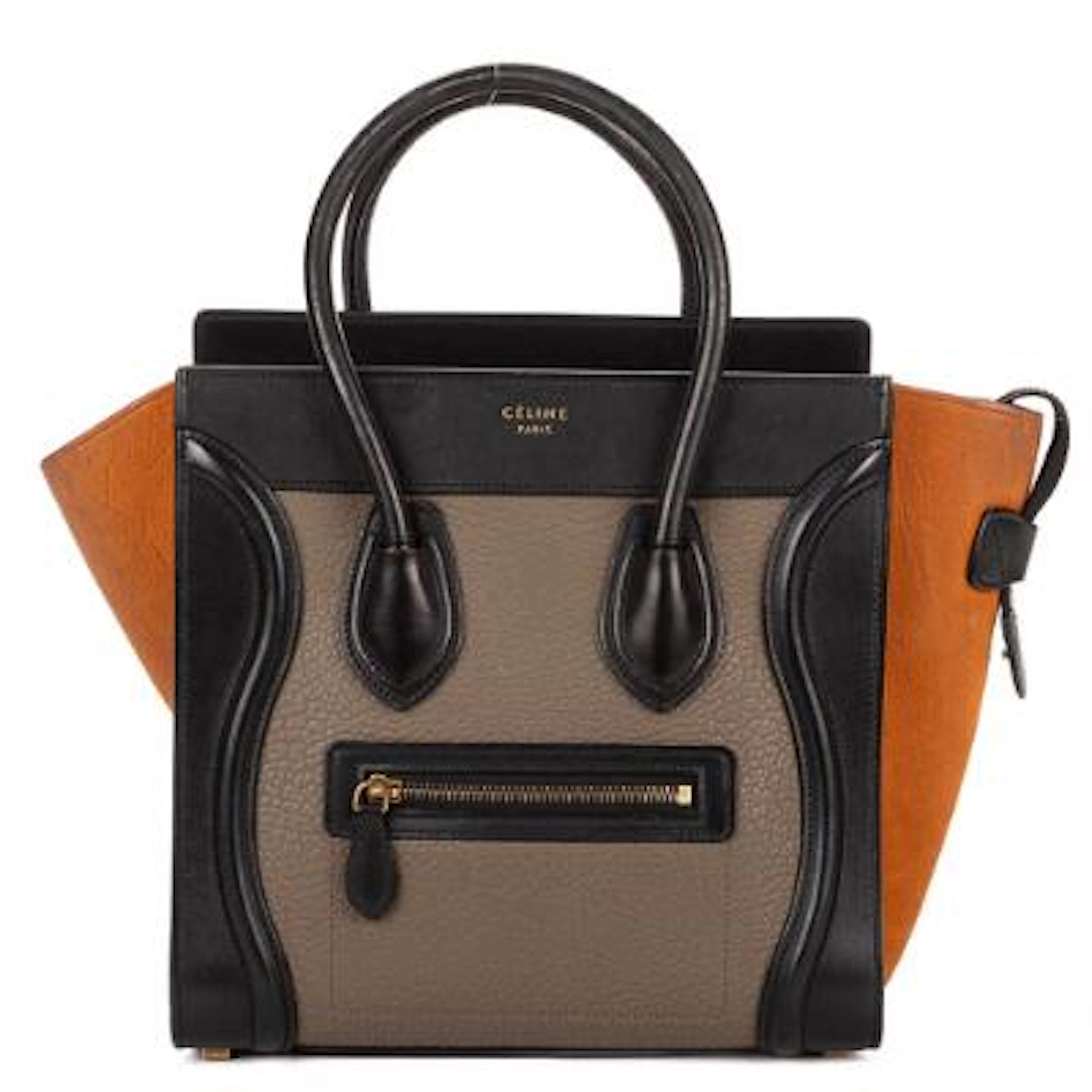 Celine: A "Micro Luggage Tri-colour" bag in black, brown and grey