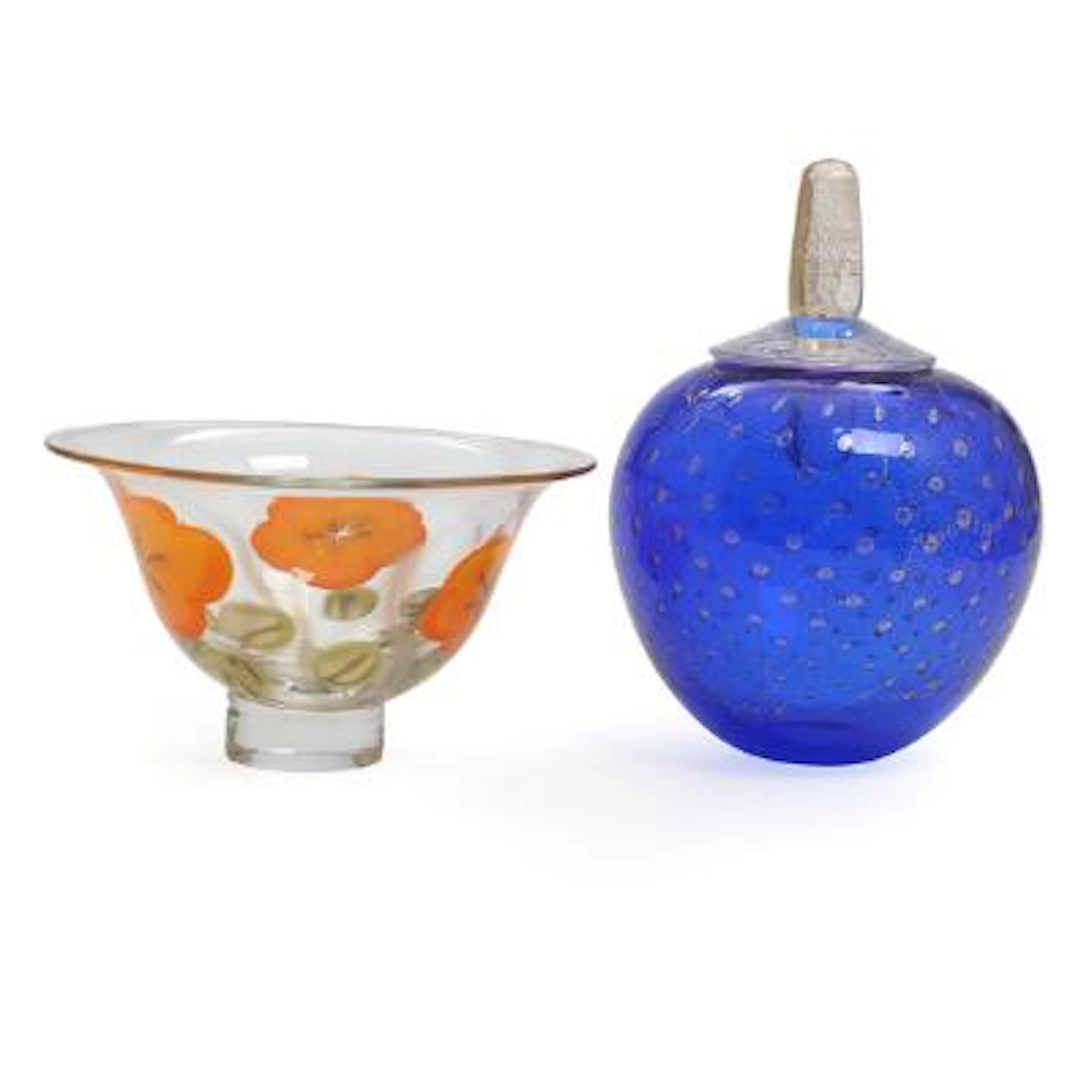 Finn Lynggaard, Tchai Munch: A glass bowl and vase with stopper. Signed