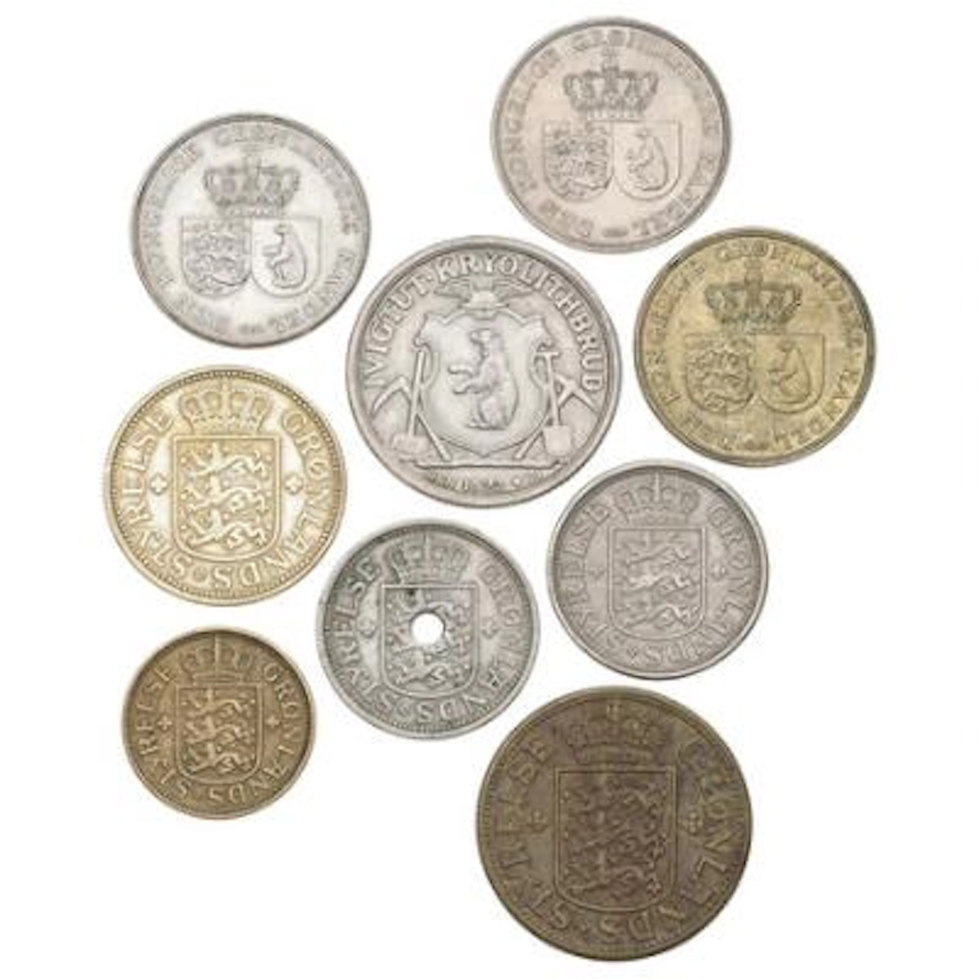 Greenland, complete set official coins, Sieg 1–7, Cryolite, The Mining