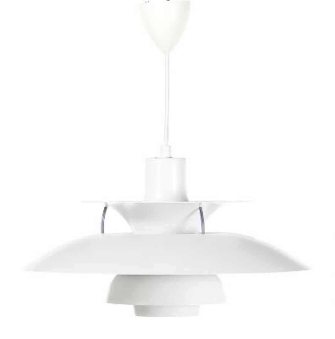 Poul Henningsen: "PH 5". A qhite laquered metal pendant, one shade