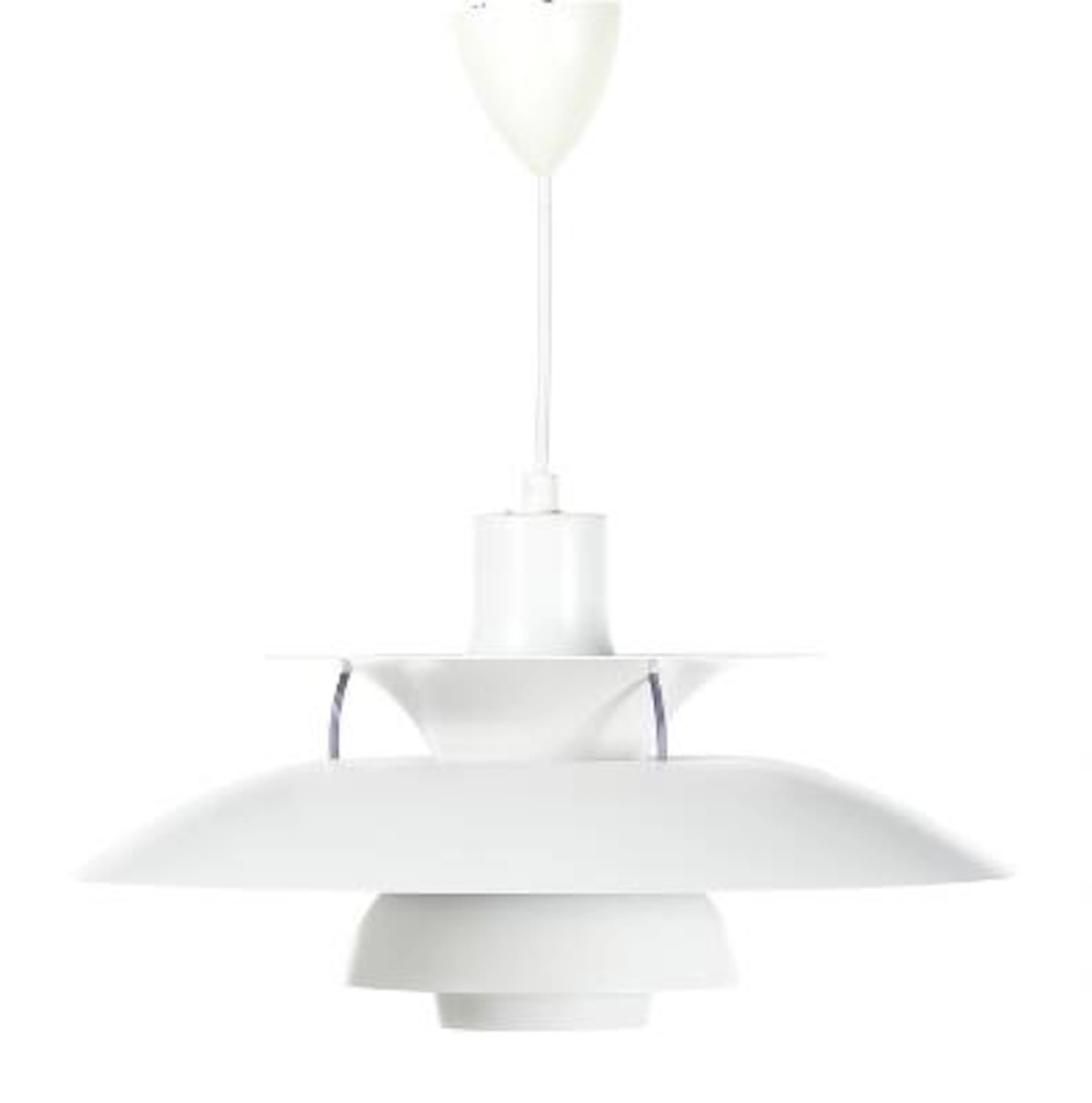 Poul Henningsen: "PH 5". A qhite laquered metal pendant, one shade