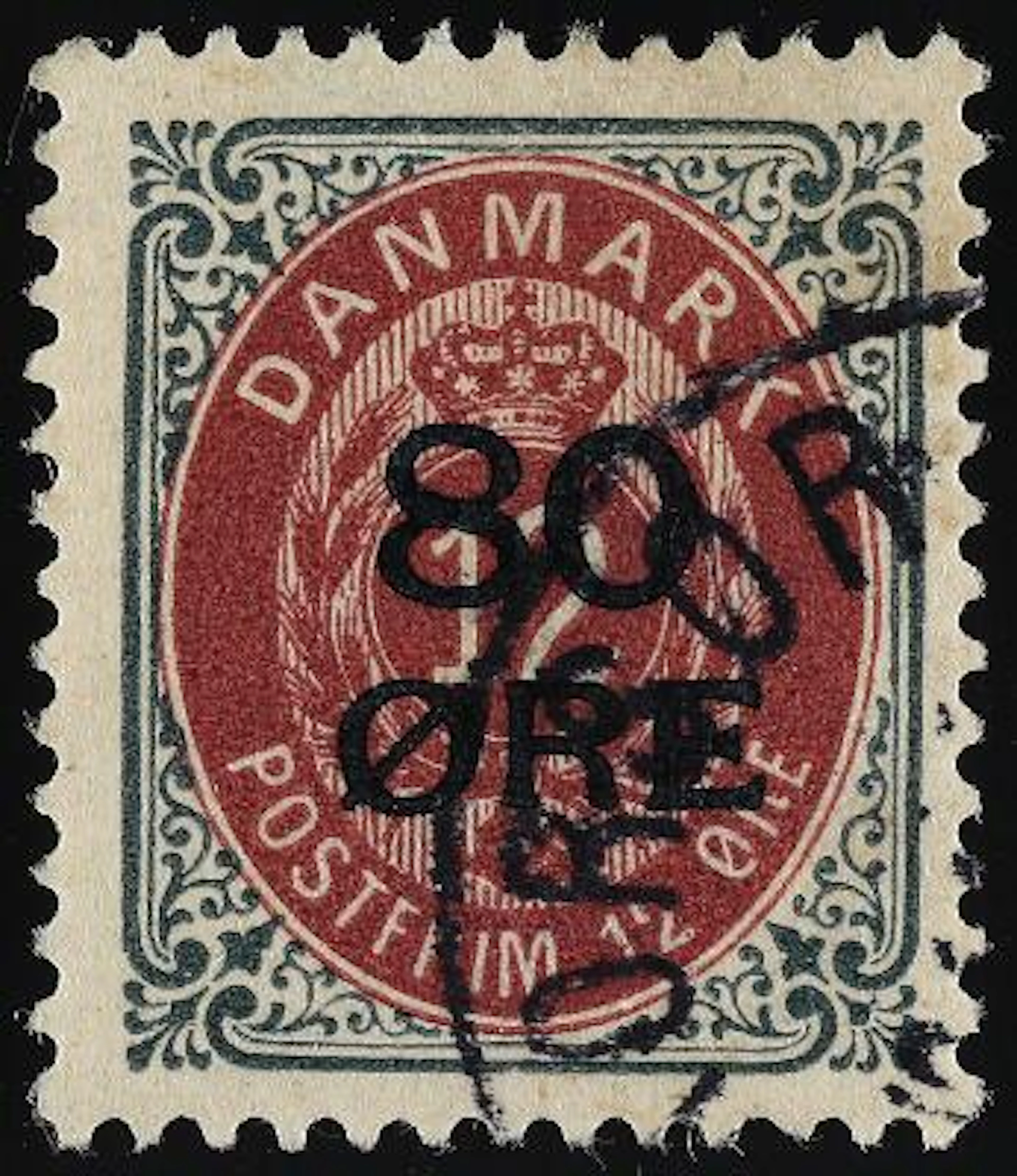 1915. Surcharge. 80/12 Øre, grey/red lilac. INVERTED FRAME. Very fine