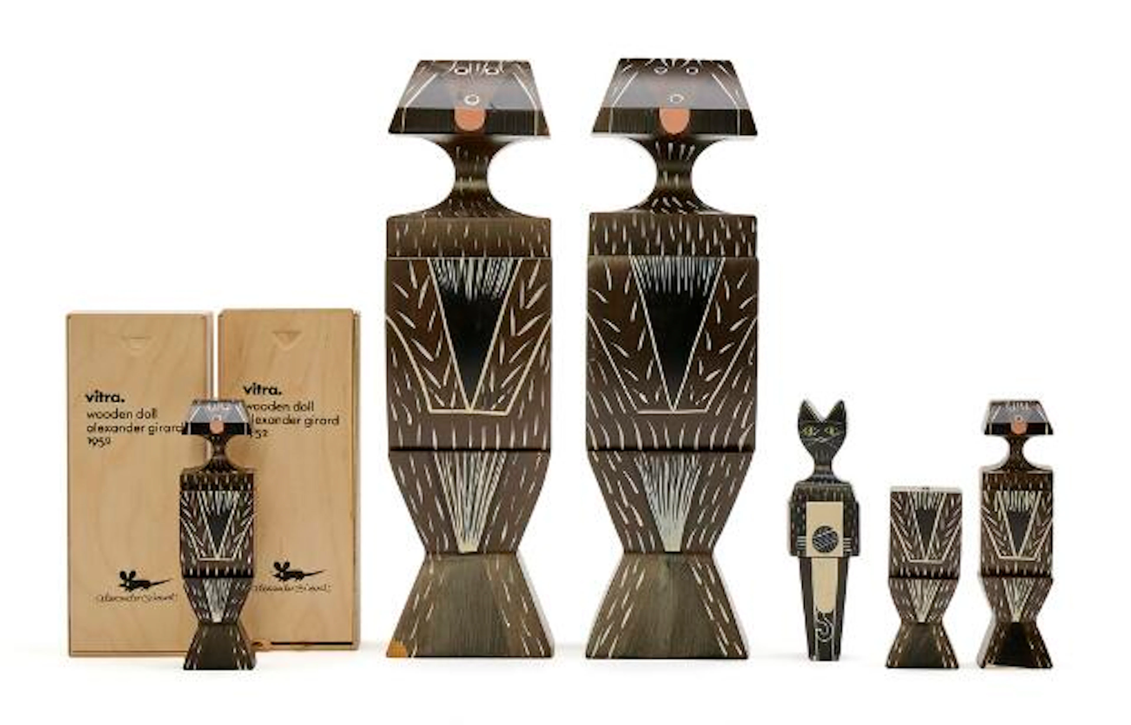 Alexander Girard: "Wooden dolls" of polychrome painted wood. Designed