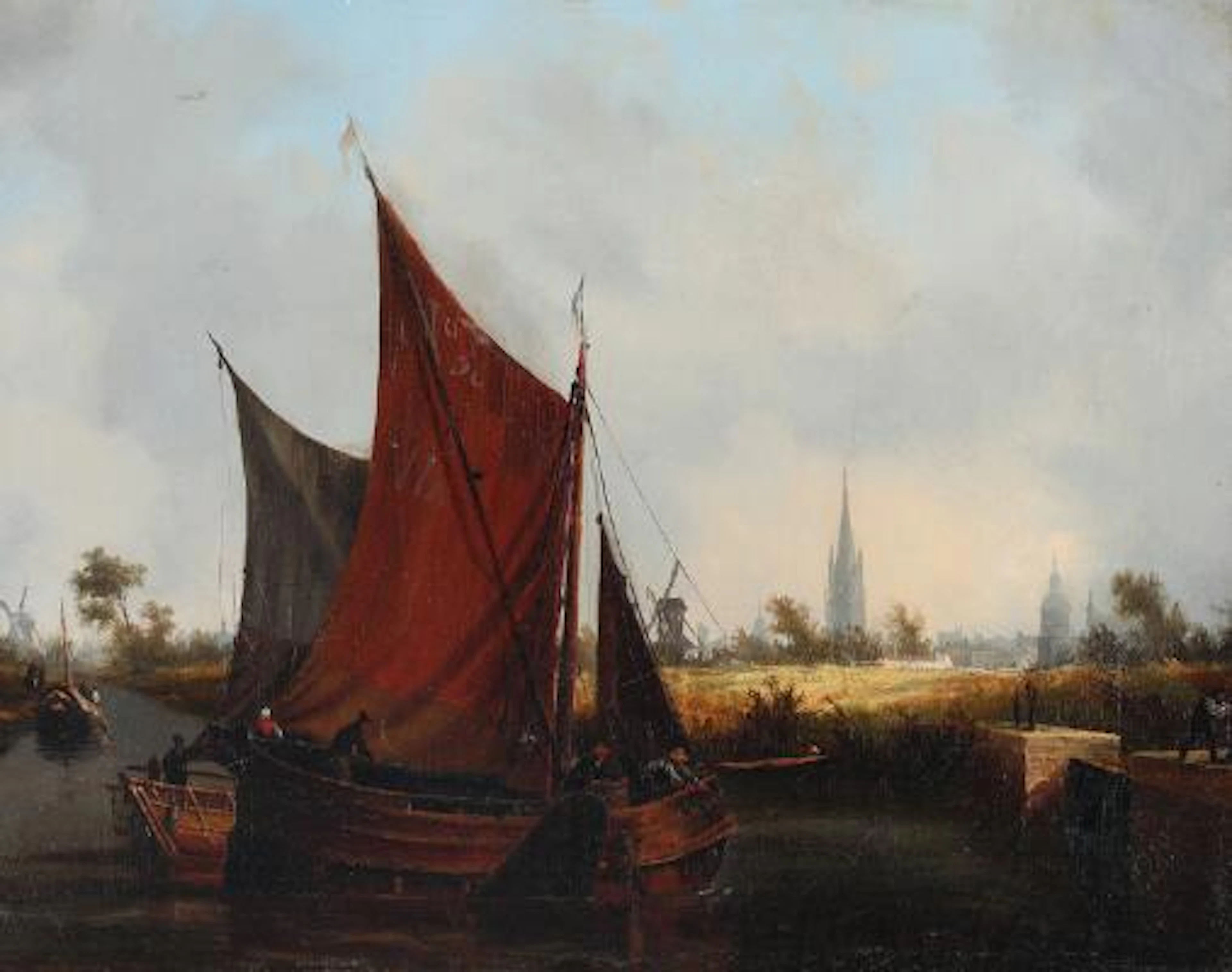 Unknown artist, 19th century: Dutch river landscape with view of a