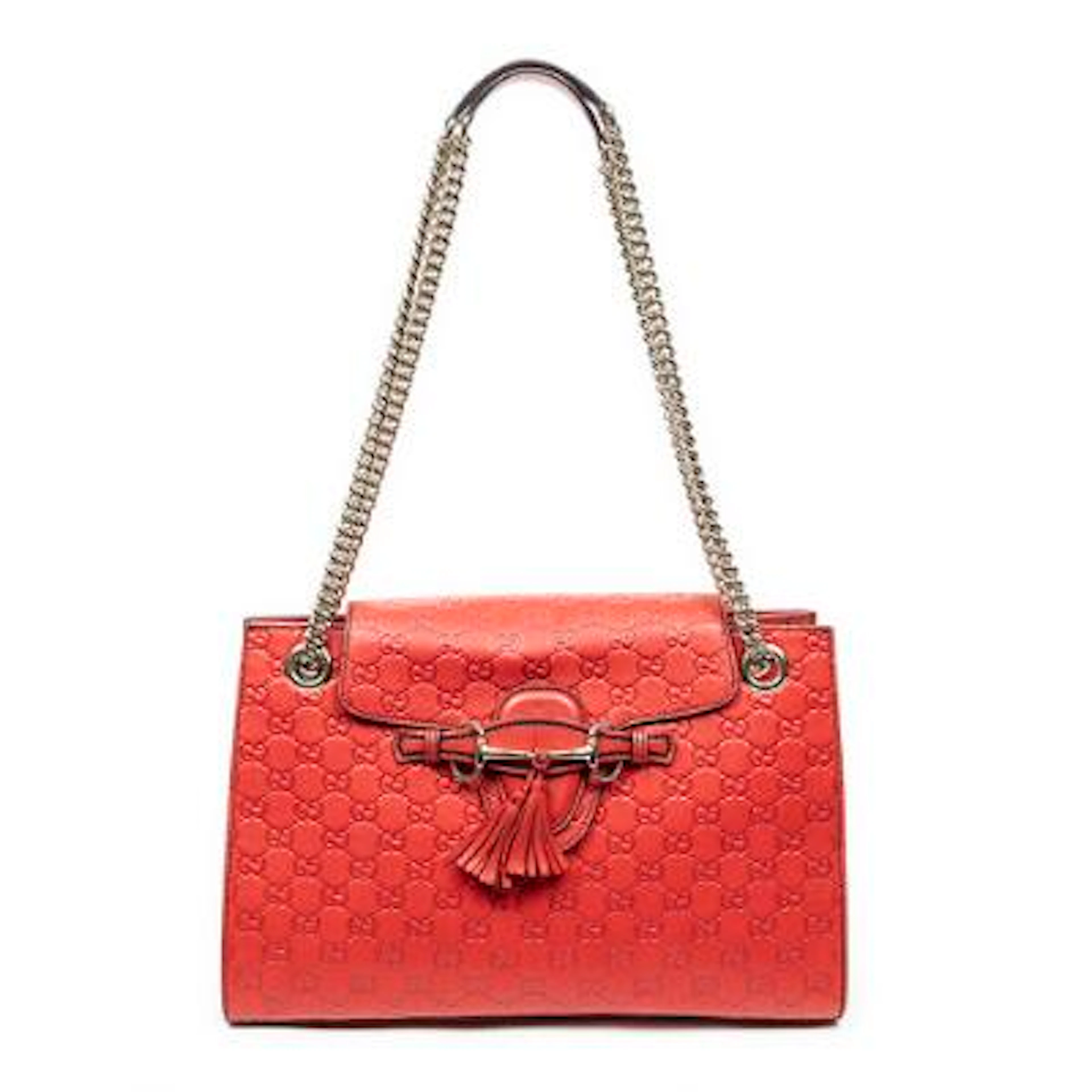 Gucci: A "Large Emily Chain Flap" bag in red Guccissima-leather with