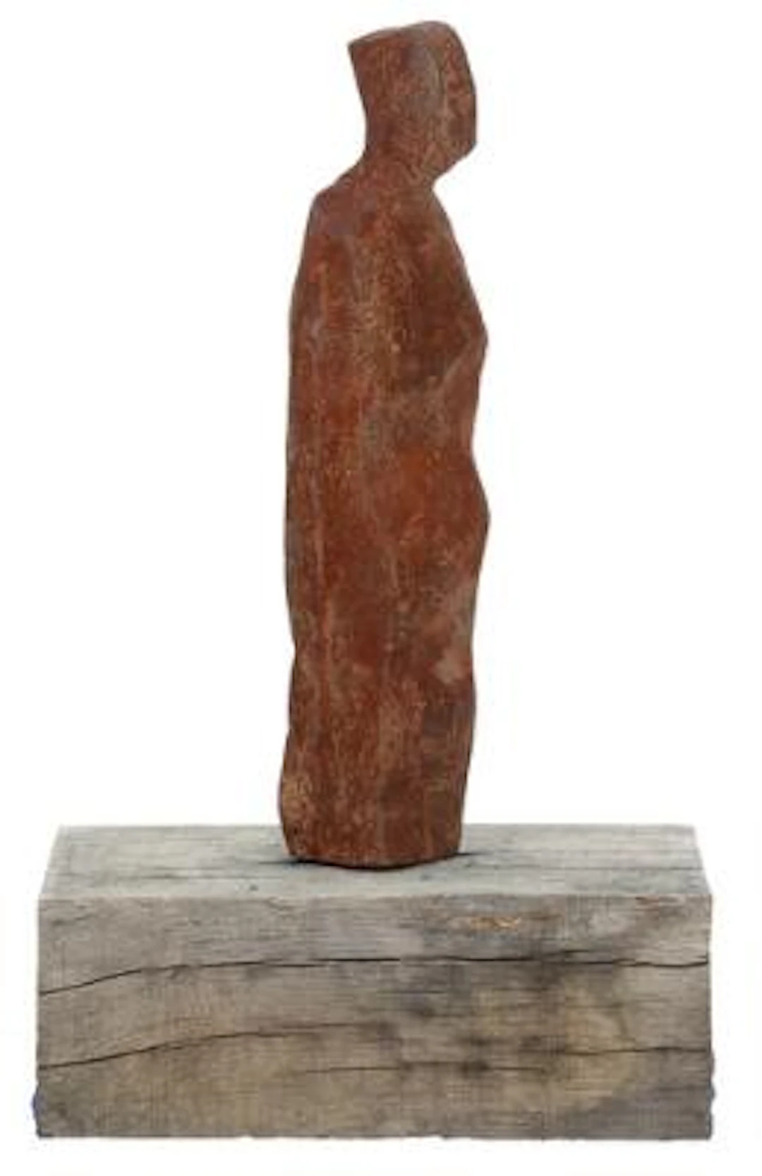 Erik Heide: Standing figure. Signed EH. Patinated cast iron on wooden
