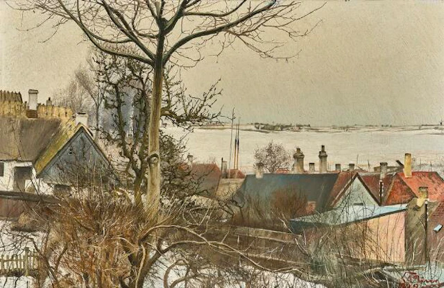 L. A. Ring: View over Roskilde Fjord. Signed and dated L.A. Ring 1929.