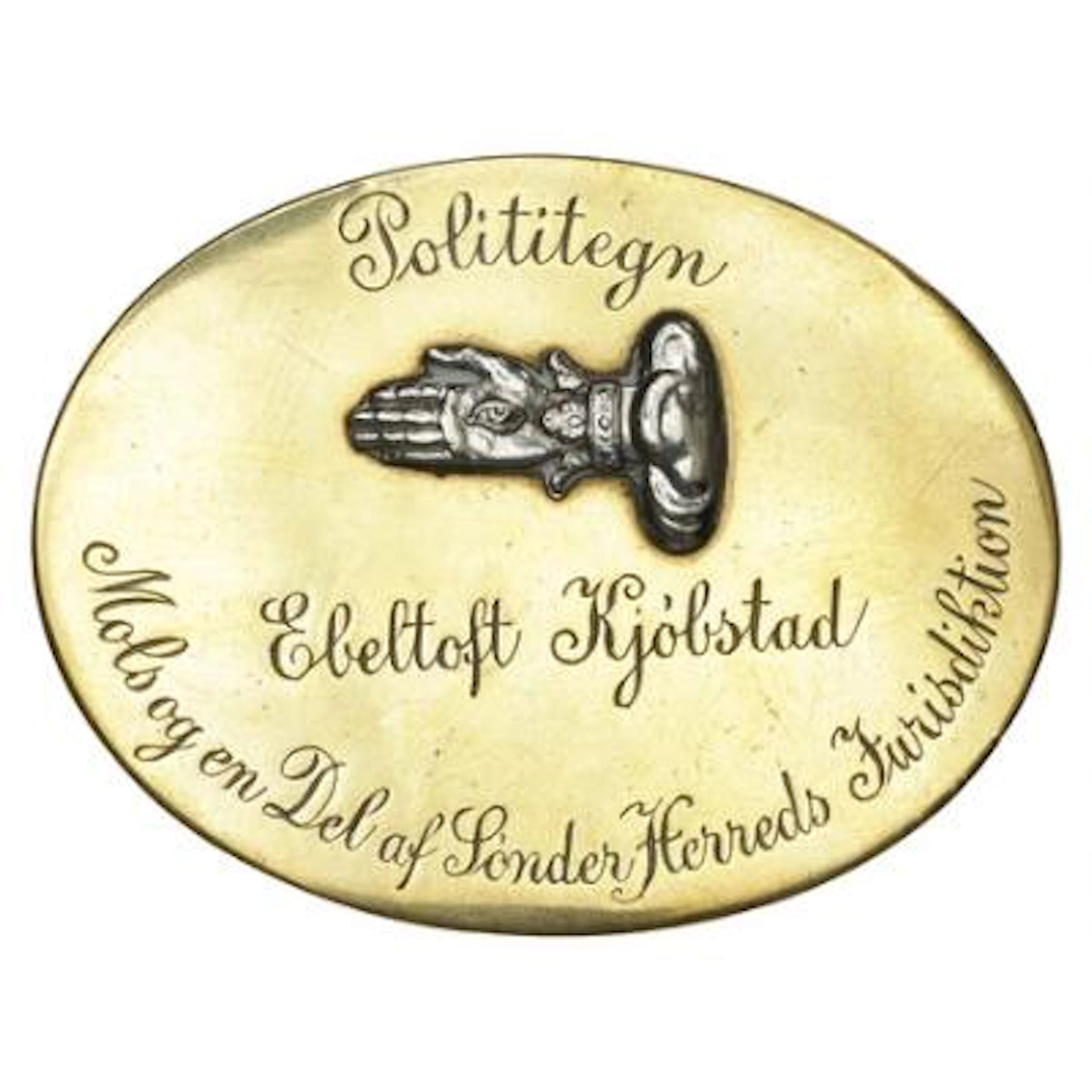 Oval brass police badge from the market town of Ebeltoft, Mols, and