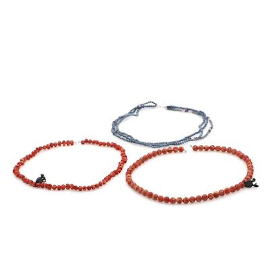 Ole Lynggaard: Three necklaces with coral, rose quartz, amethyst etc.