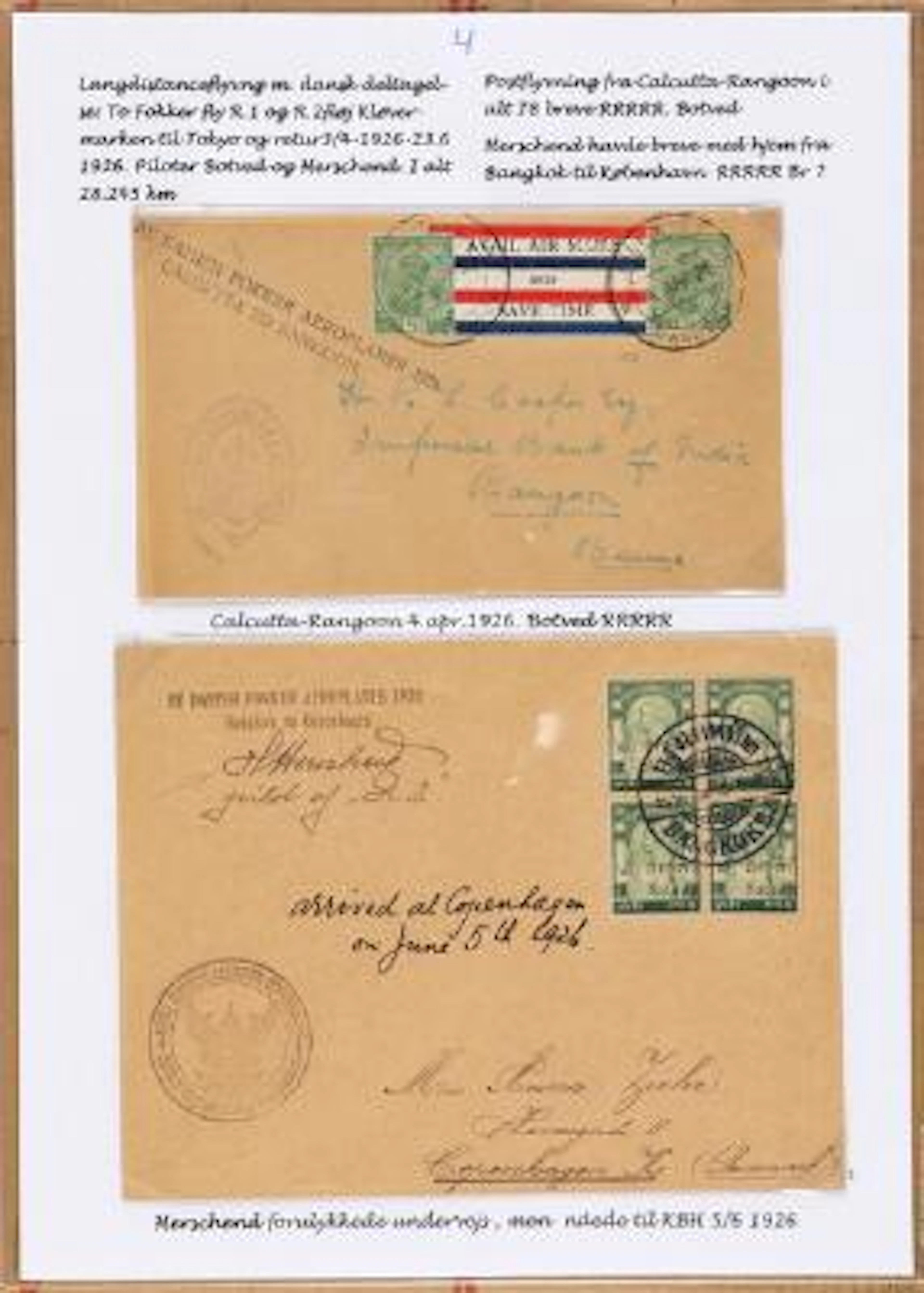 1926. Exhibition page with 2 covers from "DANISH FOGGER AEROPLANES