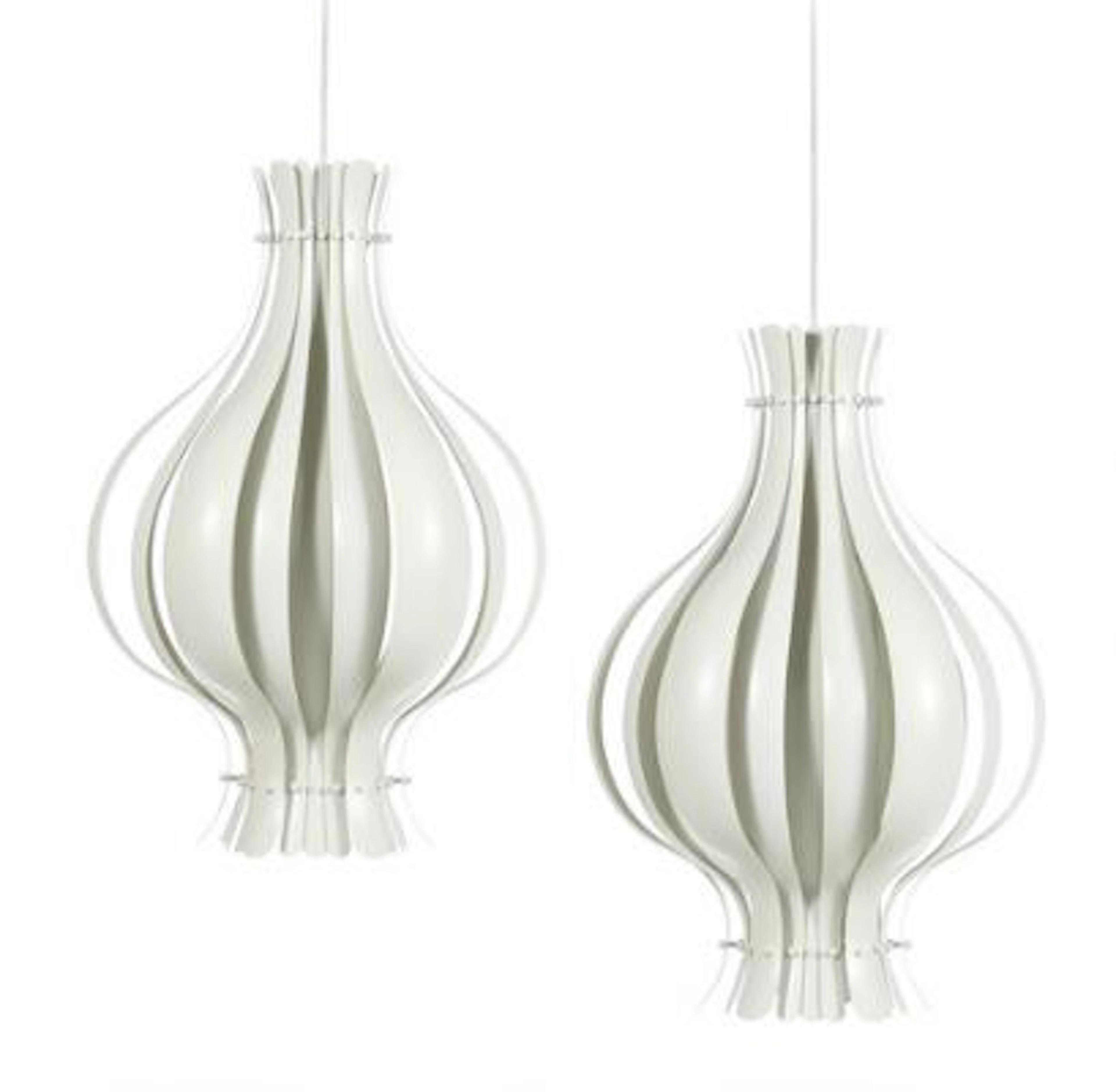 Verner Panton: "Onion". A pair of pendants with white vertical metal