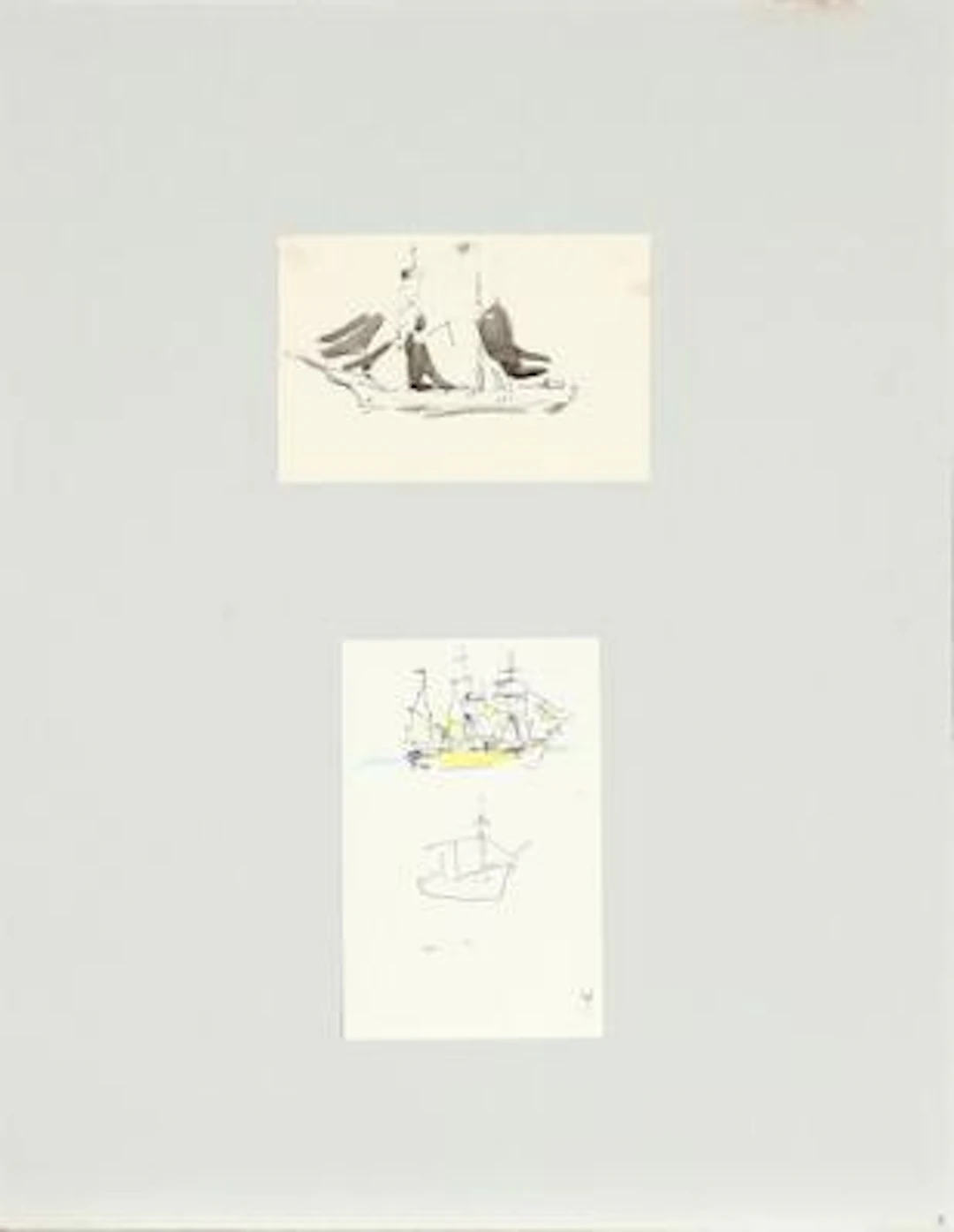 Oluf Høst: Untitled. Unsigned. Ink and coloured chalk on paper. Sheet