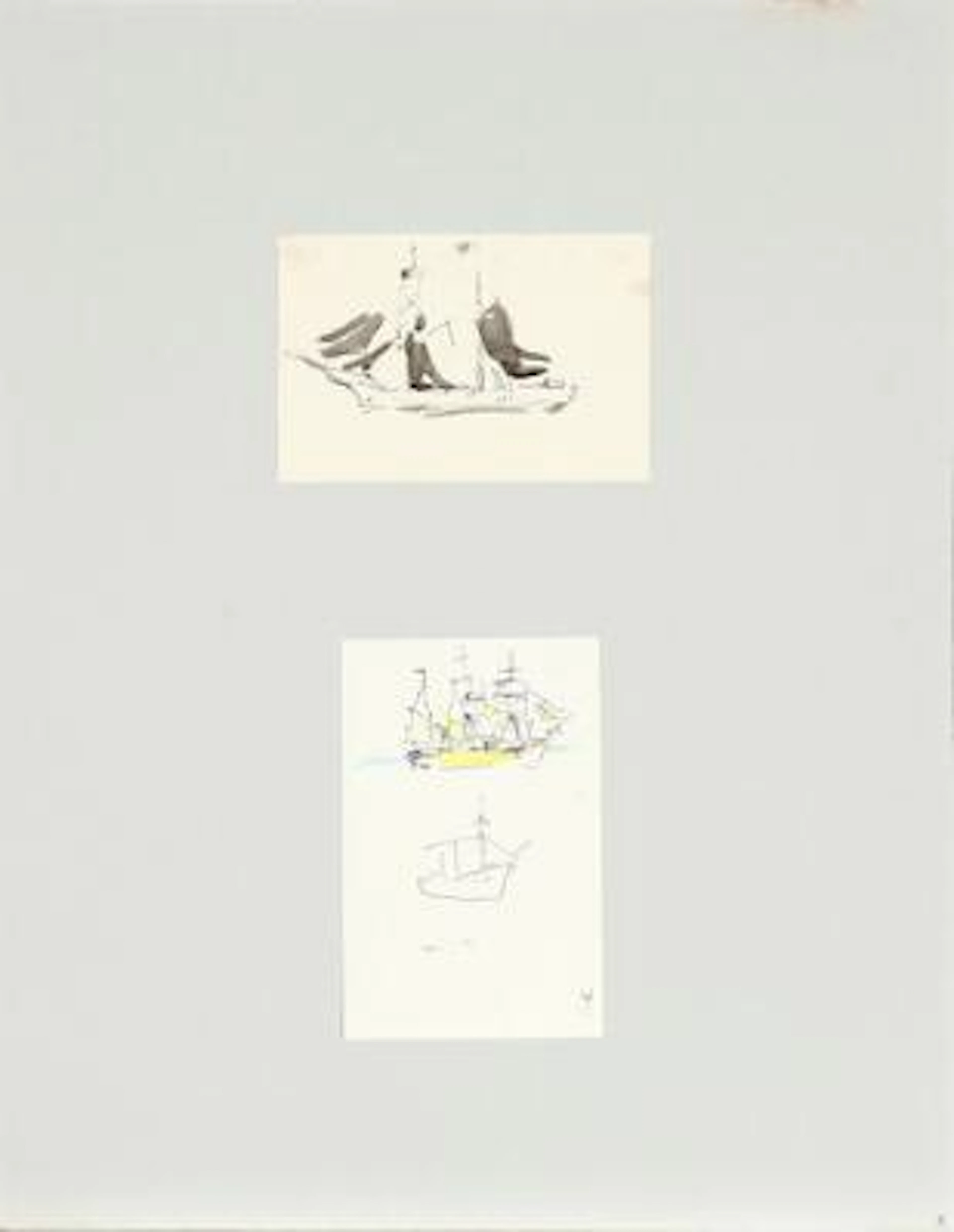 Oluf Høst: Untitled. Unsigned. Ink and coloured chalk on paper. Sheet