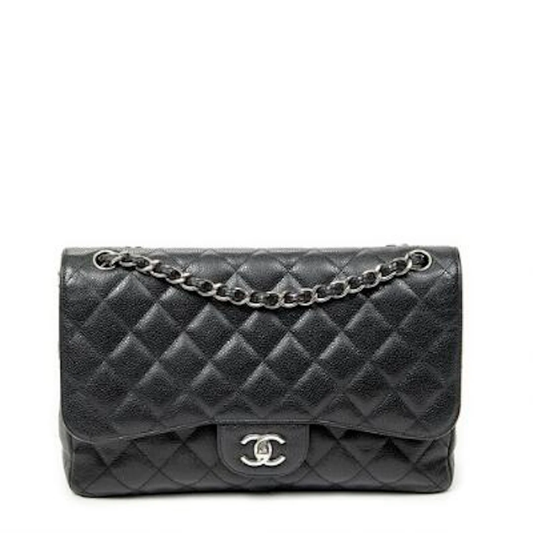 Chanel: A "Jumbo Classic Double Flap" bag of black quilted Caviar