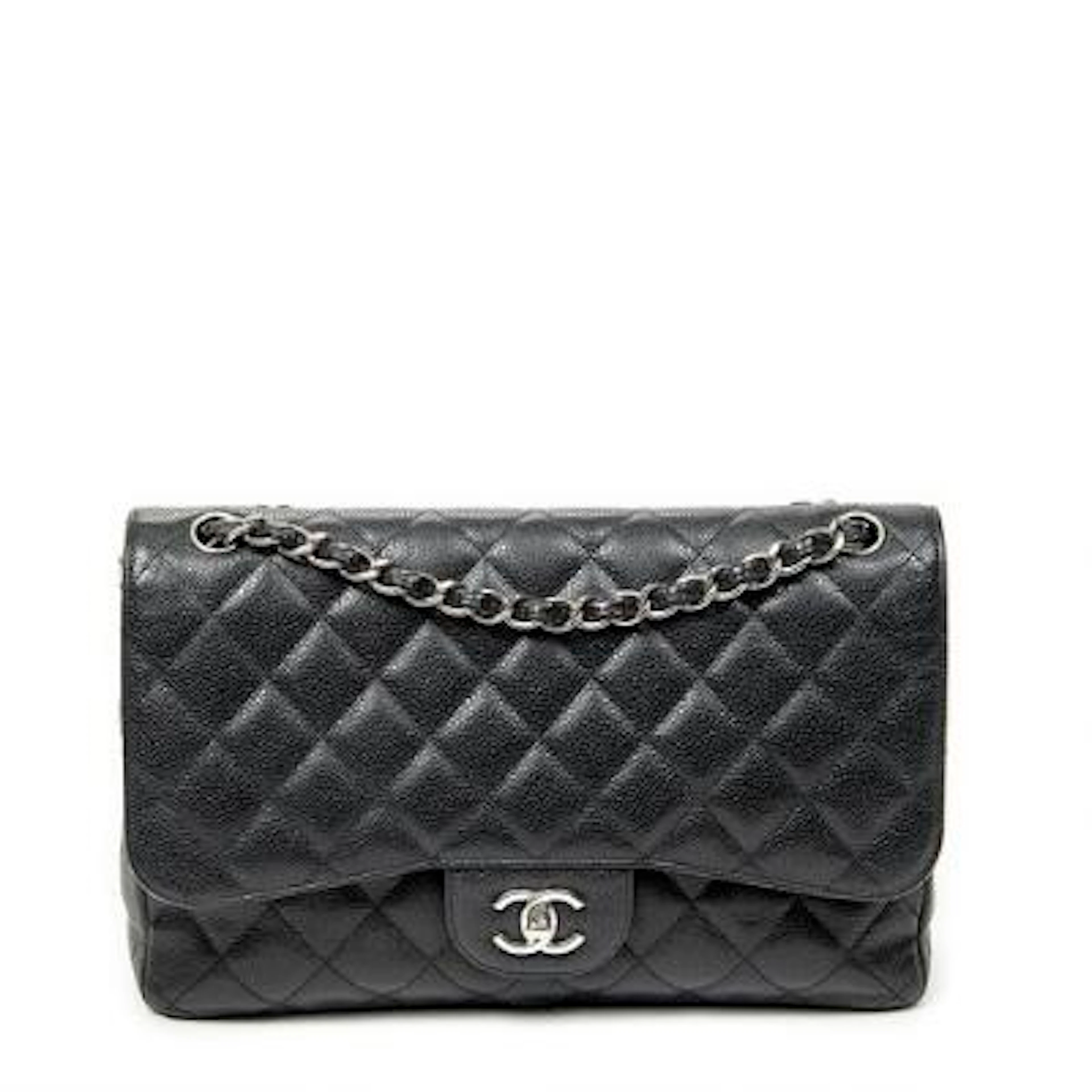 Chanel: A "Jumbo Classic Double Flap" bag of black quilted Caviar