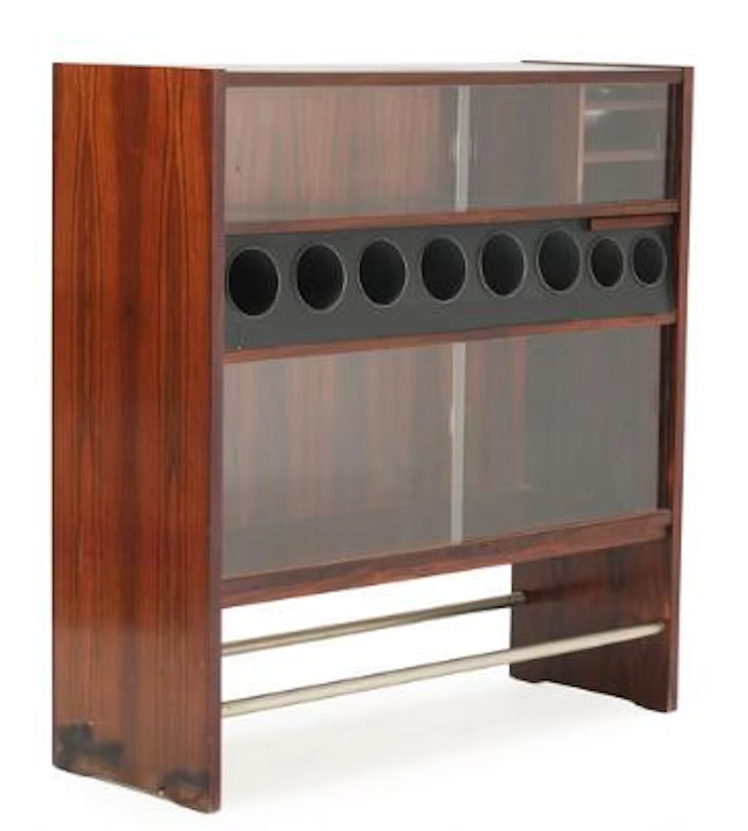 Poul Heltborg: A freestanding rosewood bar, top with black formica.