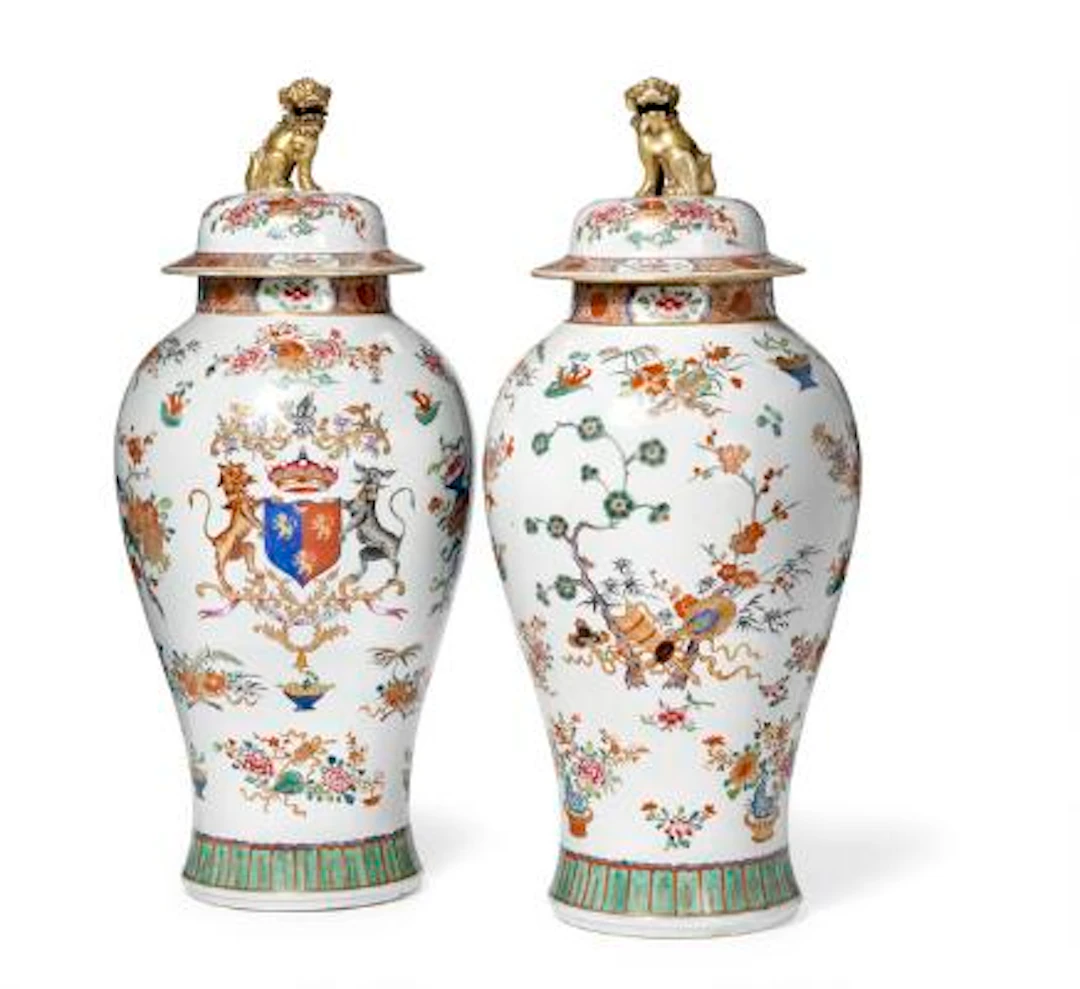 Samson: A pair of large armorial porcelain covered vases. France