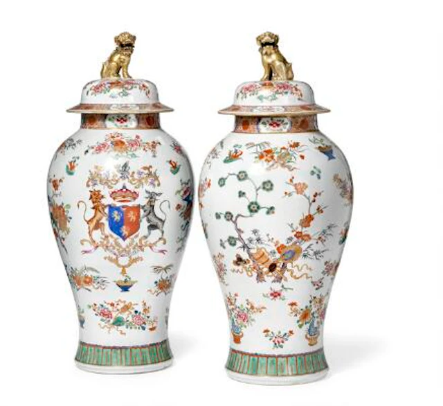 Samson: A pair of large armorial porcelain covered vases. France