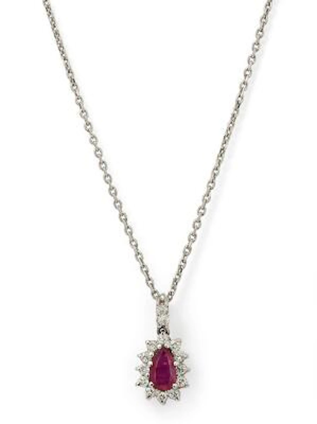A ruby and diamond necklace set with a ruby and numerous diamonds