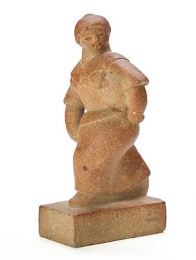 Adam Fischer: A small unglazed stoneware sculpture, modelled as a