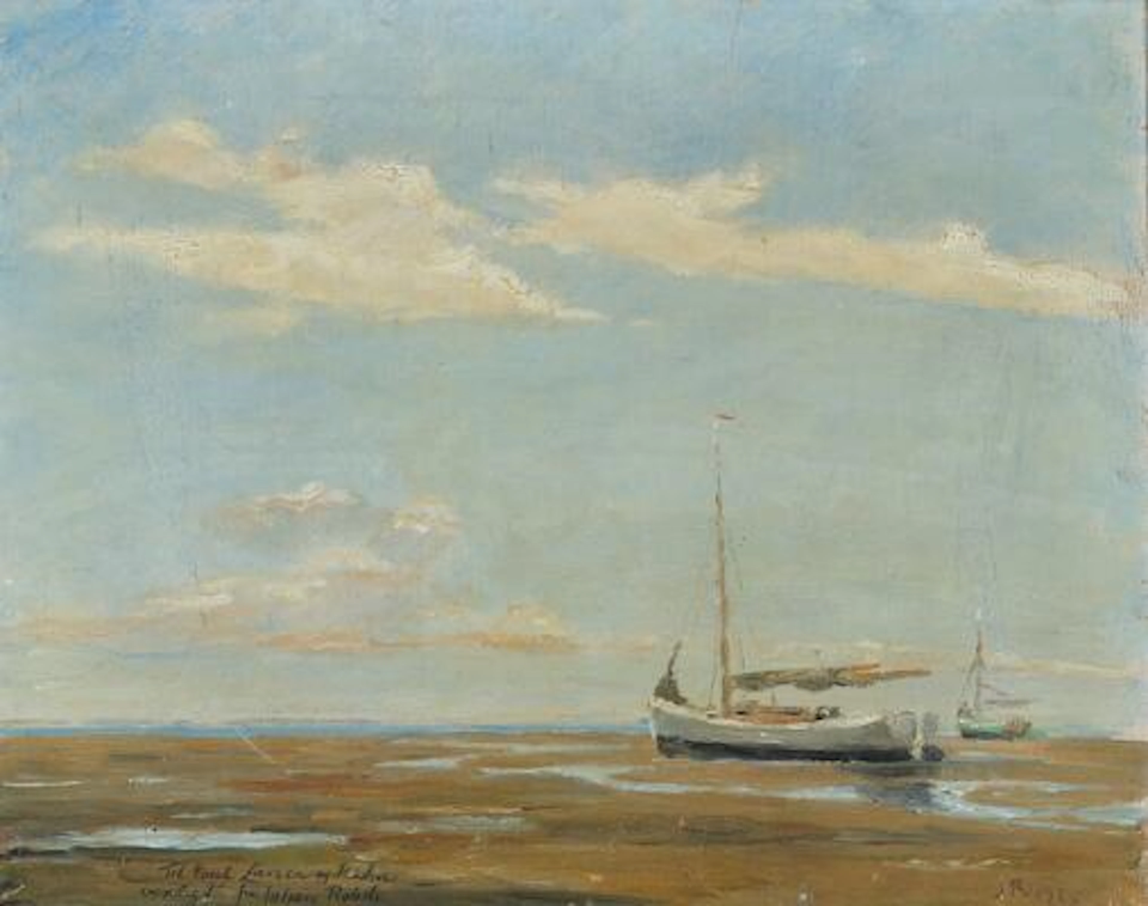 Johan Rohde: Beach scene with sailing boats. Double signed and dated
