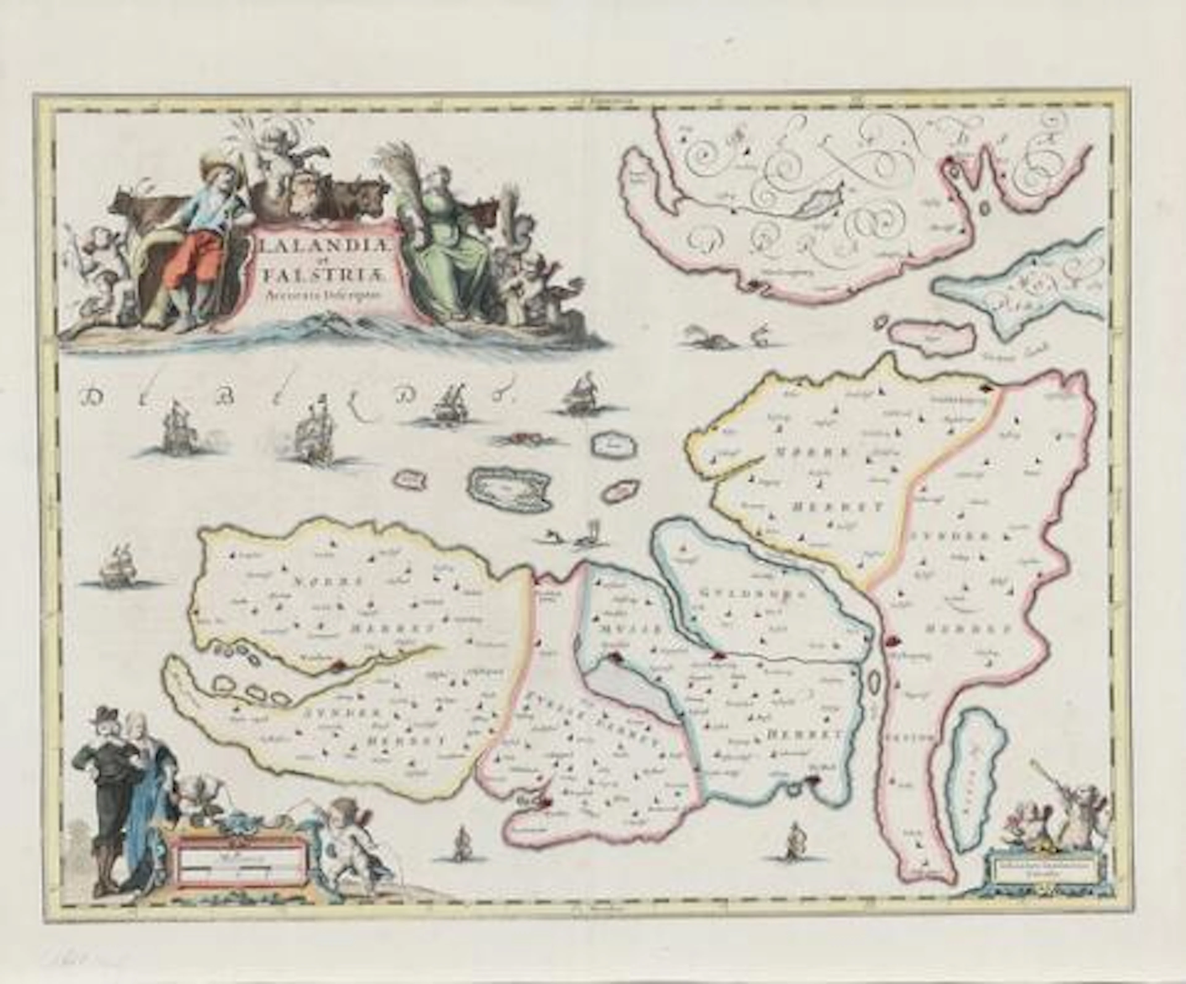 Jan Janssonius: "Lalandiæ et Falstriæ Accurata Descritp". 1647. Handcoloured