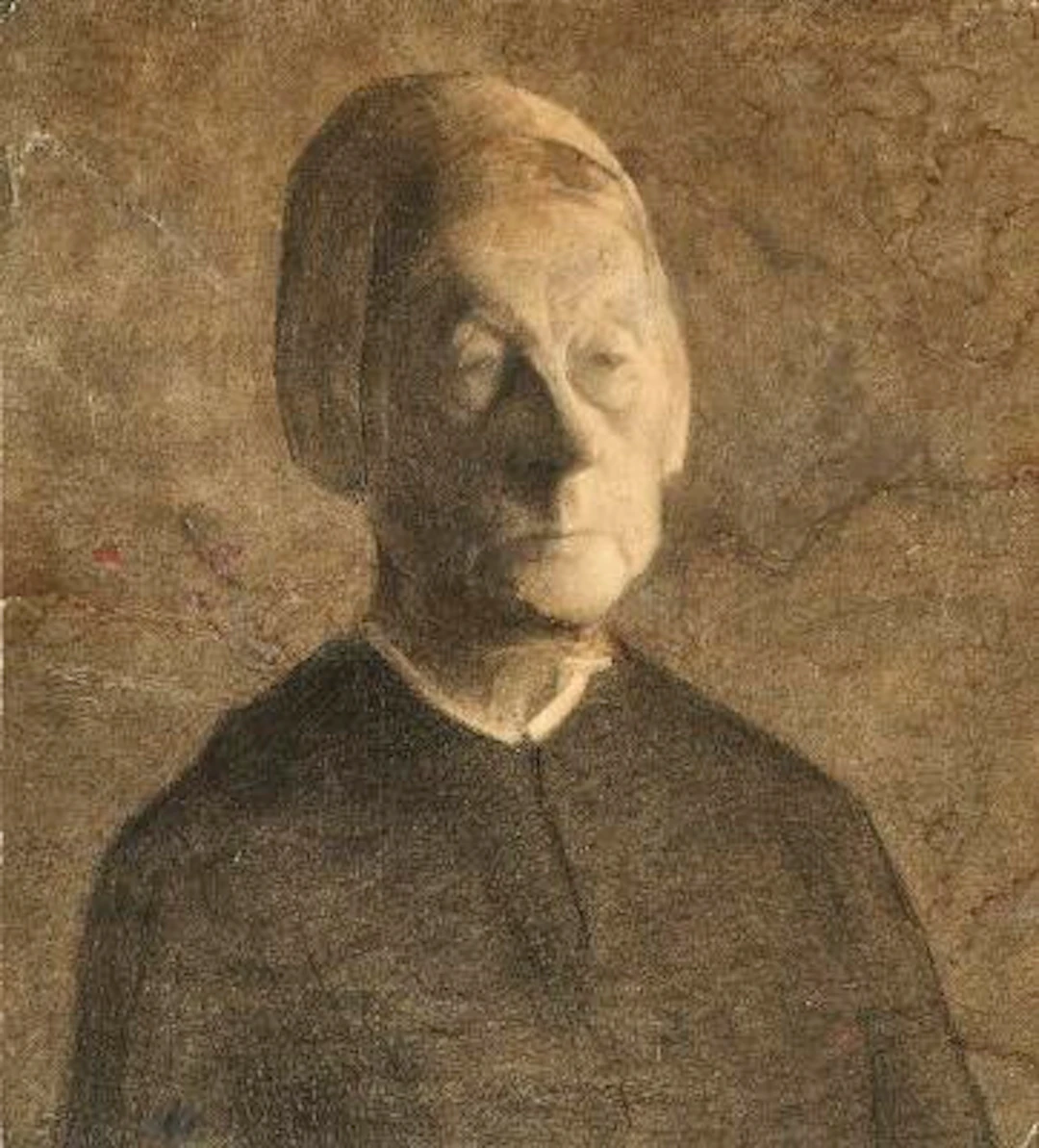 Vilhelm Hammershøi: An elderly woman wearing a white bonnet. Unsigned.