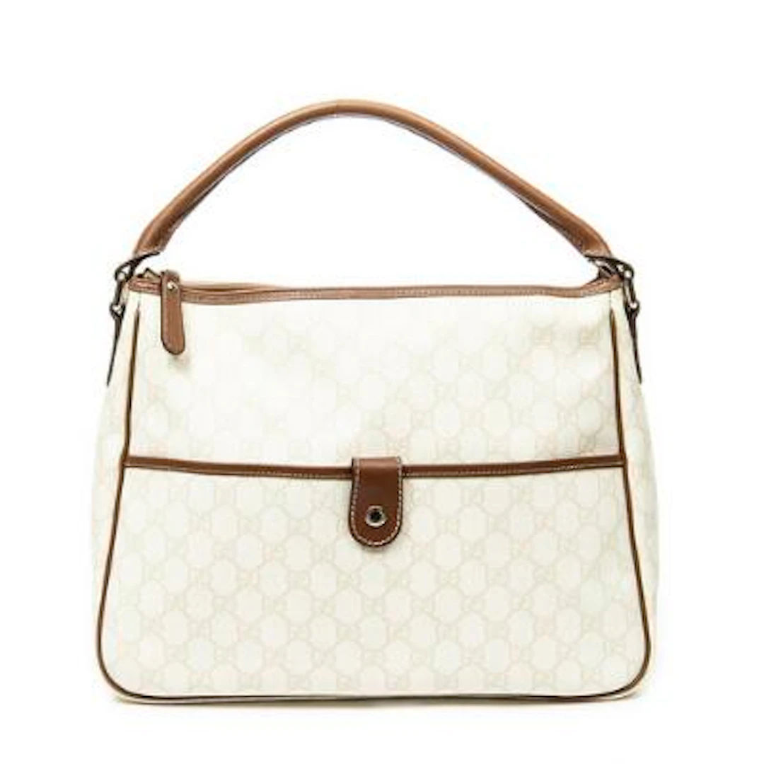 Gucci: A "Front Pocket Zip Hobo" bag in beige monogram coated canvas