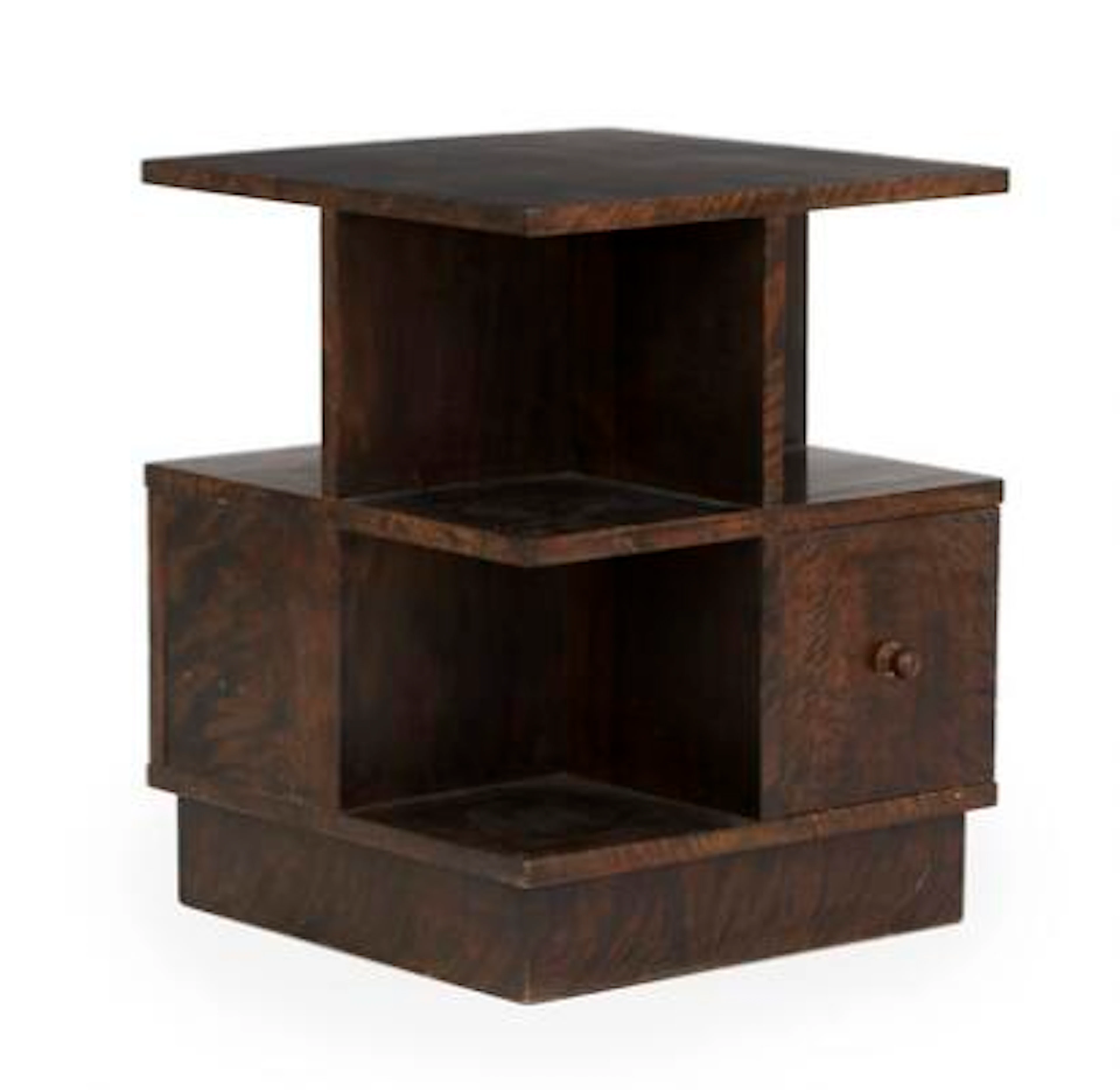 Swedish designer: Square patinated birch Art Deco side table. Frame