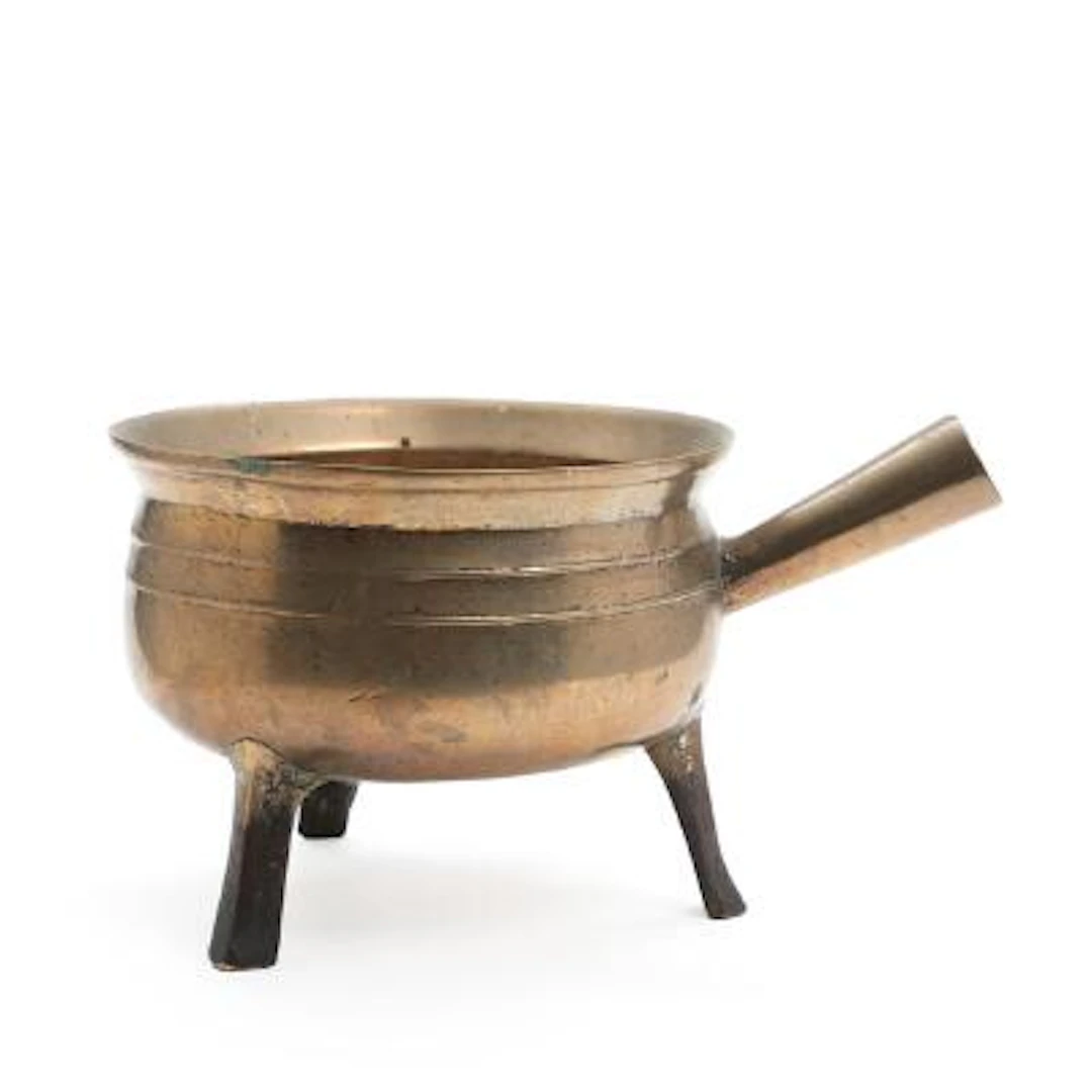 Swedish tripod cauldron of cast iron with handle. 19th century. H.