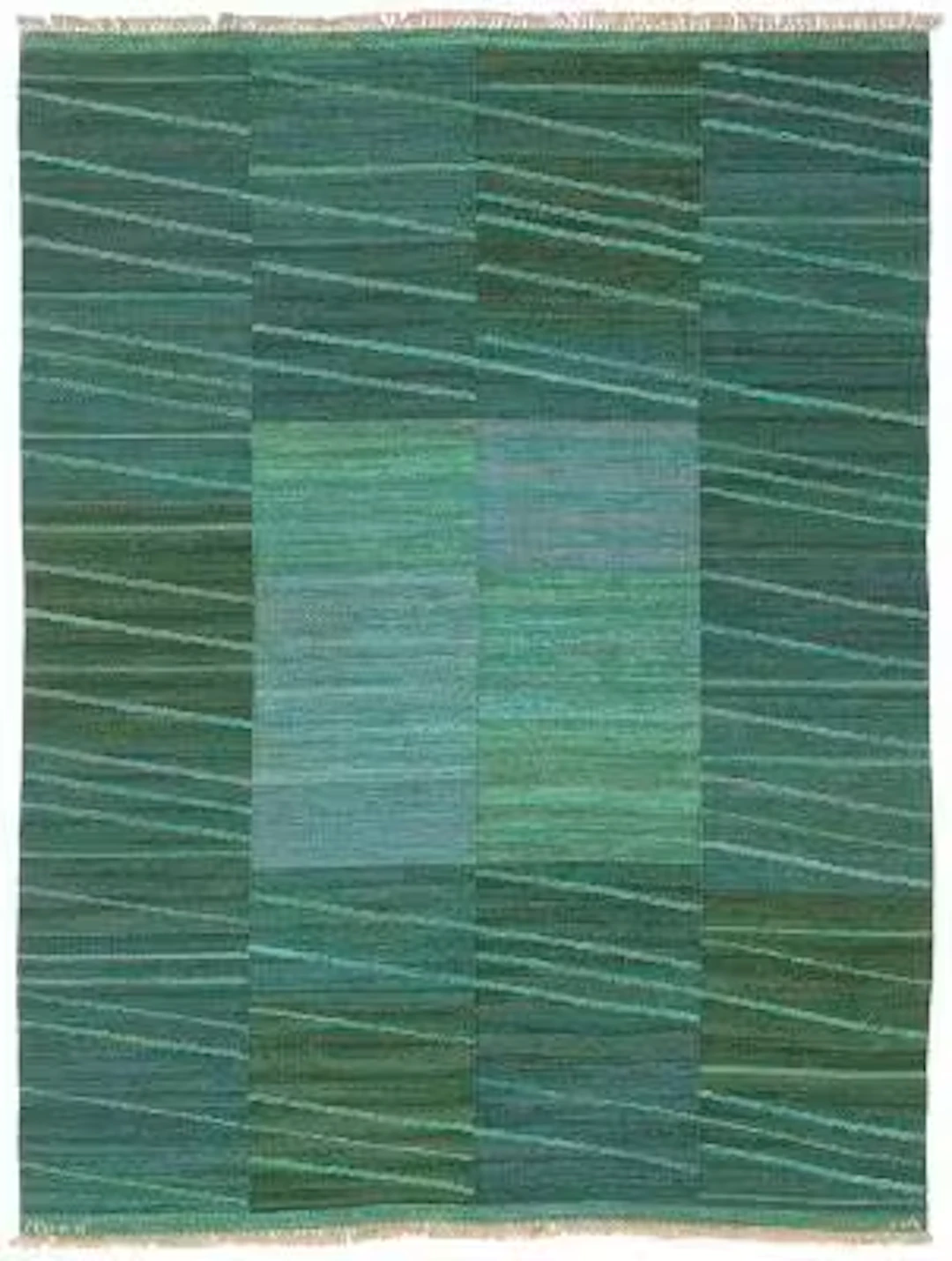 Marianne Richter: "Saragasso, grön". Handwoven wool carpet in "rölakan"