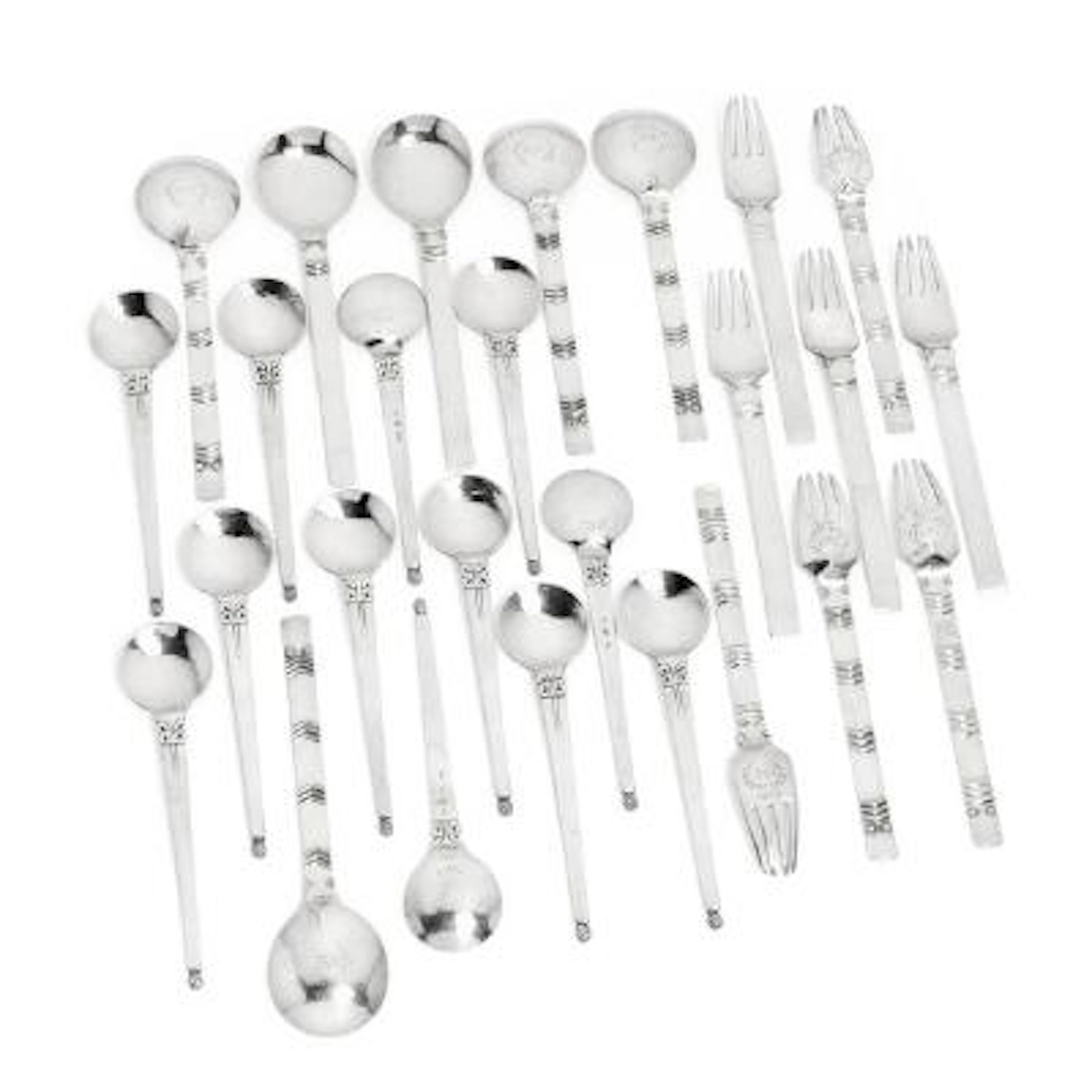 Johan Rohde: Unique silver cutlery pieces. Made and marked by resp.