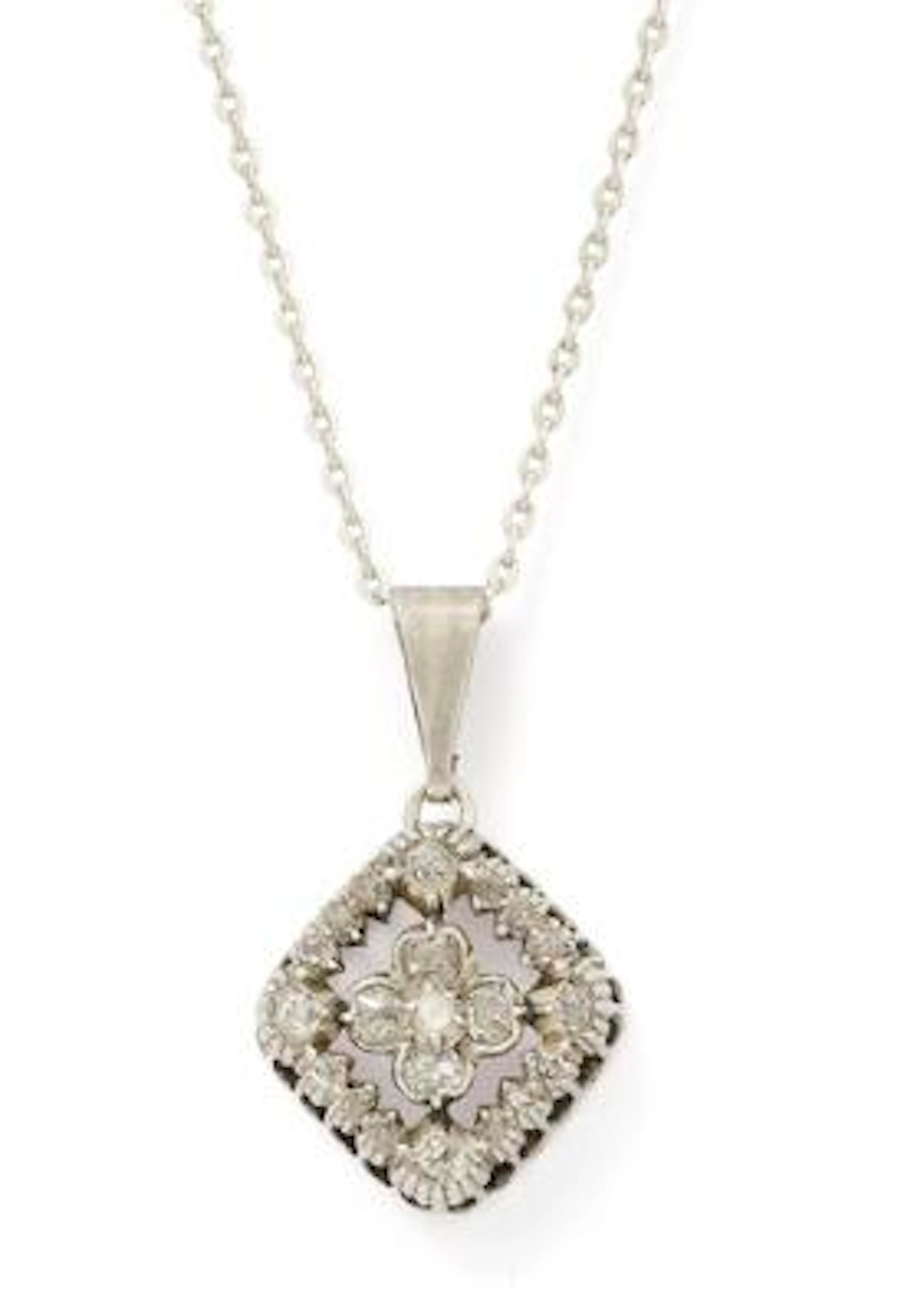 A diamond pendant set with diamonds, mounted in silver and a silver