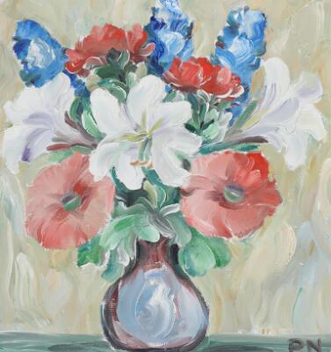 Peter Nicolaisen: Still life with flowers in a vase. Signed PN. Oil