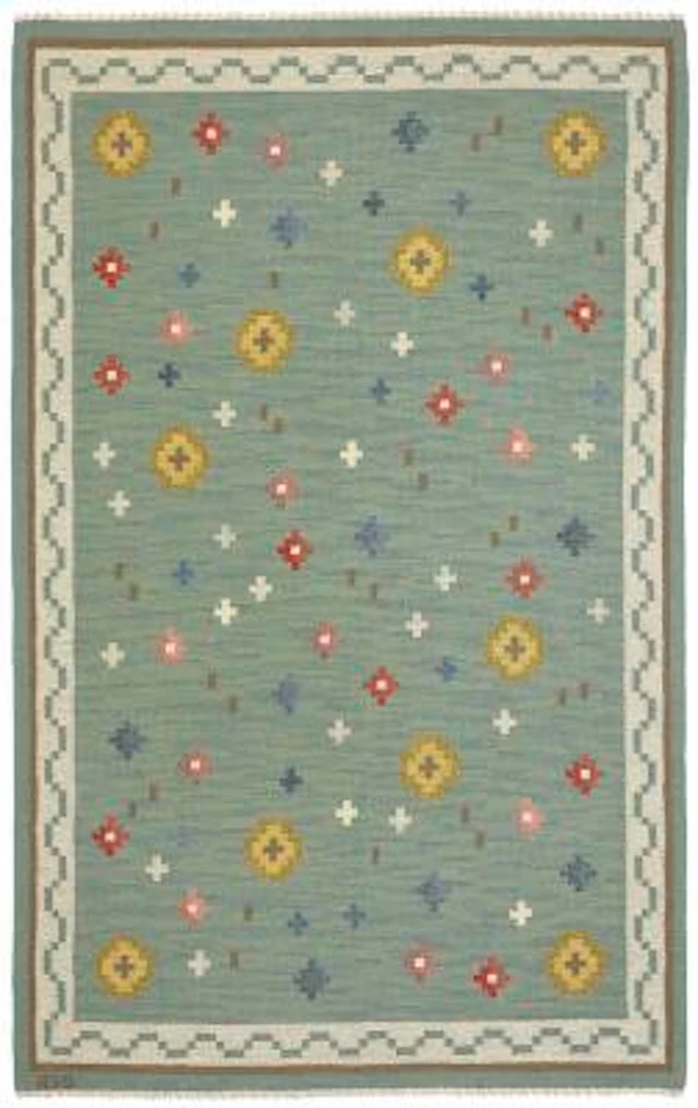 Anna-Greta Sjöqvist: Handwoven wool carpet in "rölakan" flatweave