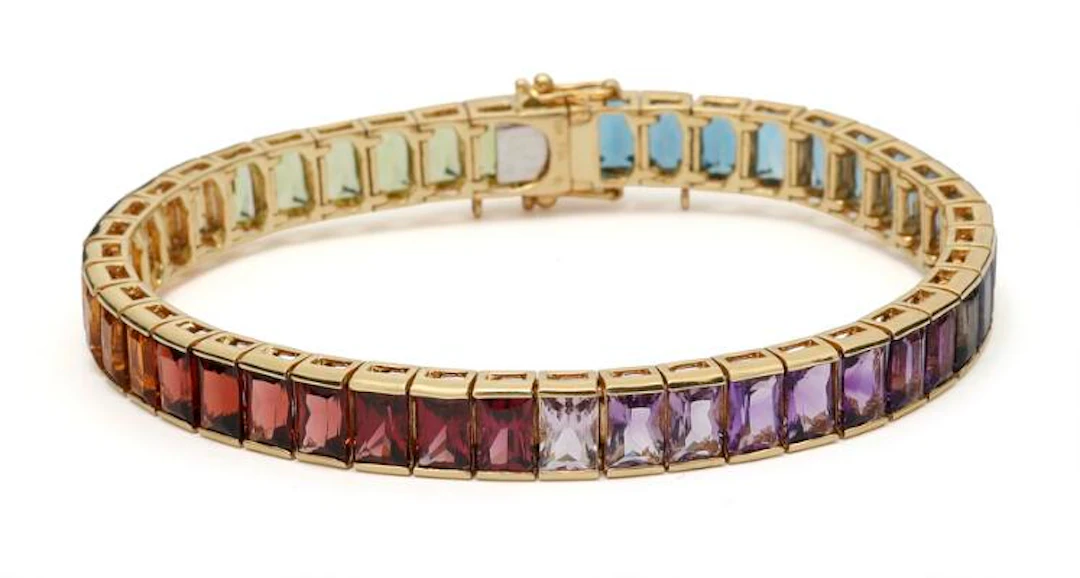 Bracelet set with multicoloured fancy-cut stones including topaz