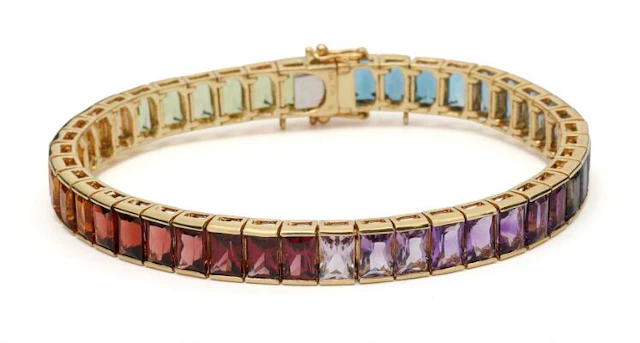 Bracelet set with multicoloured fancy-cut stones including topaz