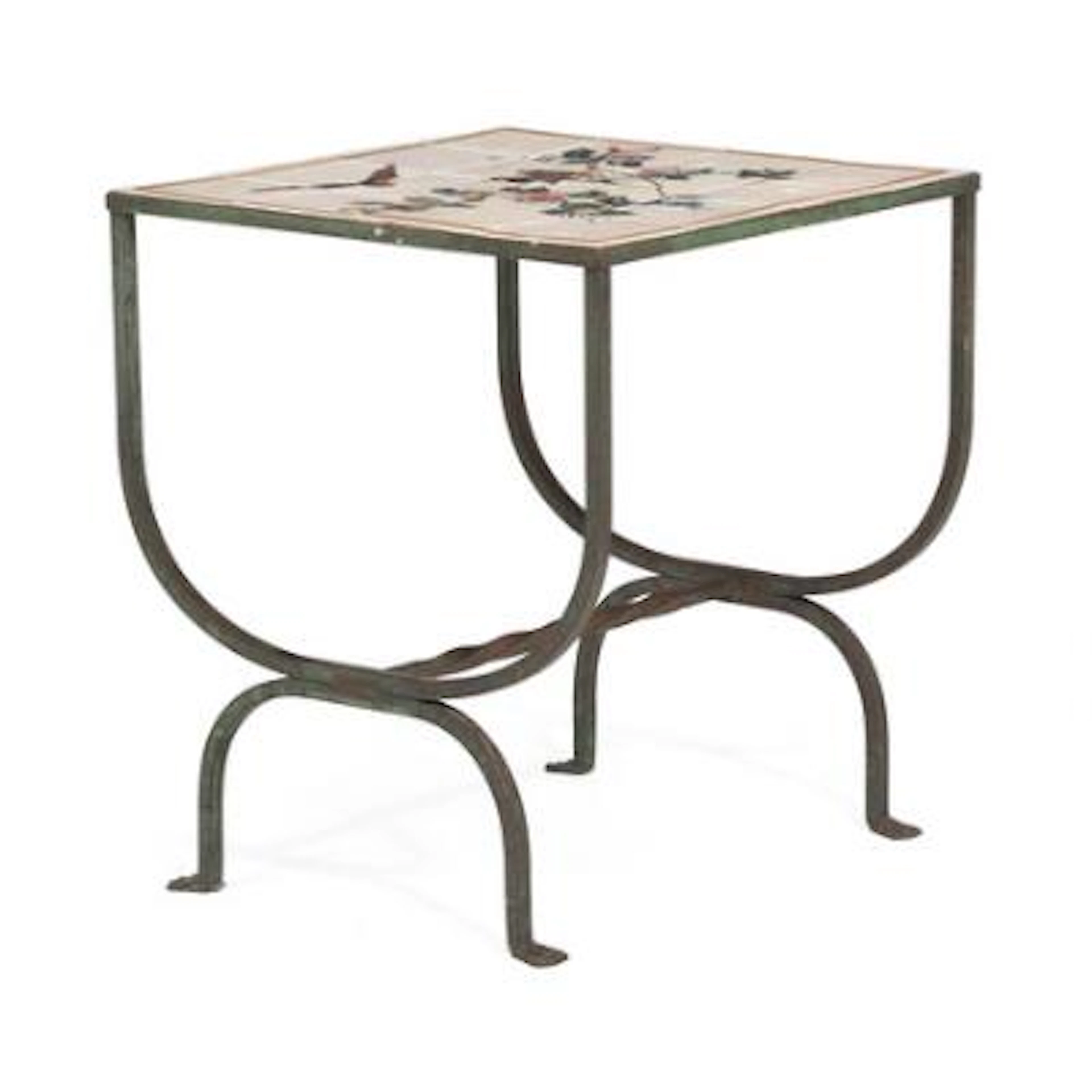 Swedish Grace garden table in patinated green-lacquered cast iron.