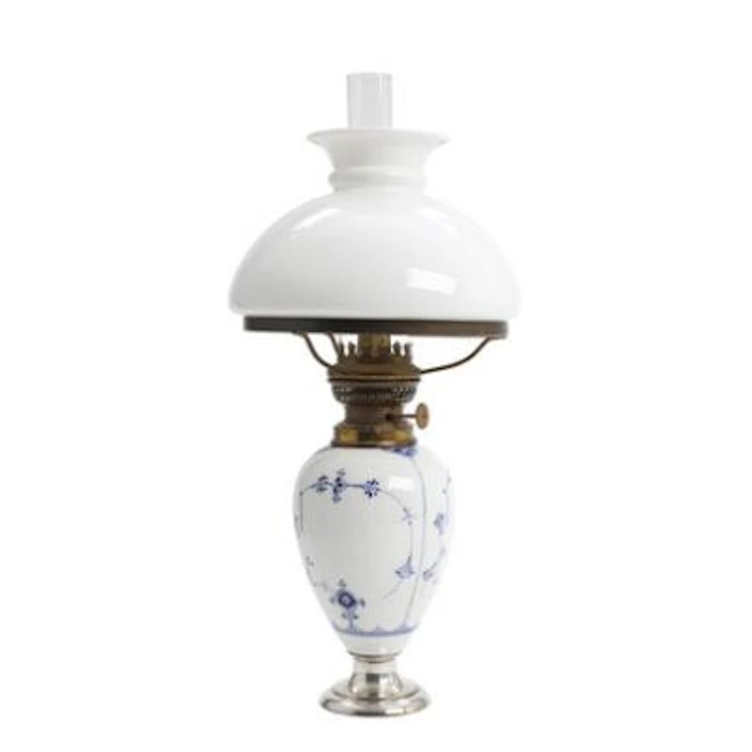 "Blue Fluted Half Lace". Porcelain oil lamps. The Royal Porcelain