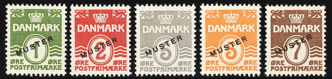 1932. Wavery Line. 5 PROOFS with overprint "MUSTER" of which 4 has